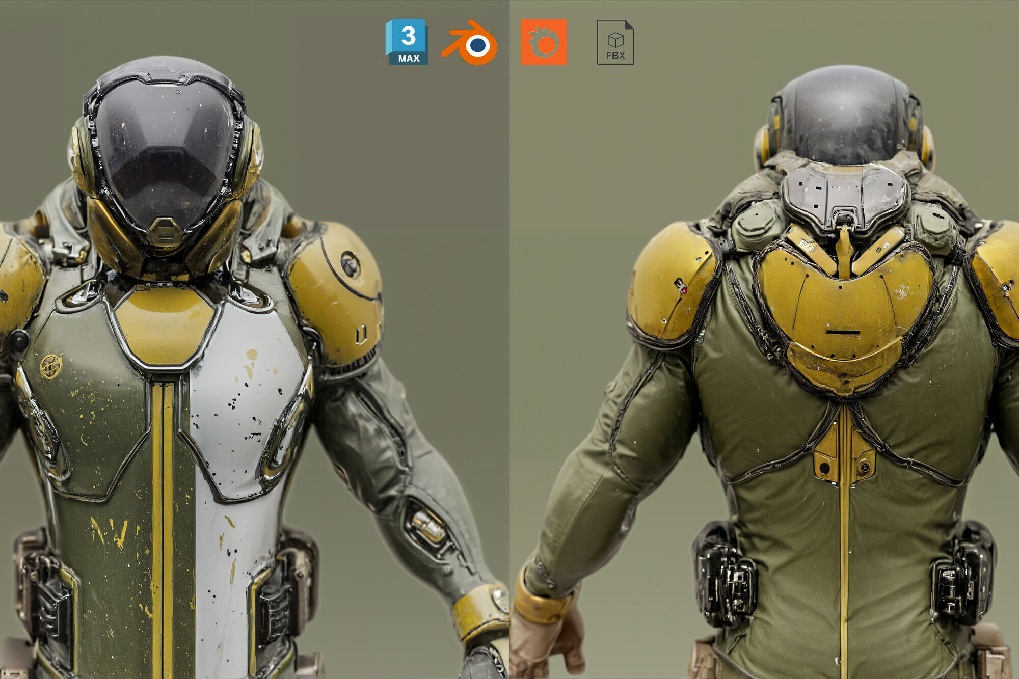 Sci Fi Soldier Character Navy Green Suit Low-poly 3D model_1