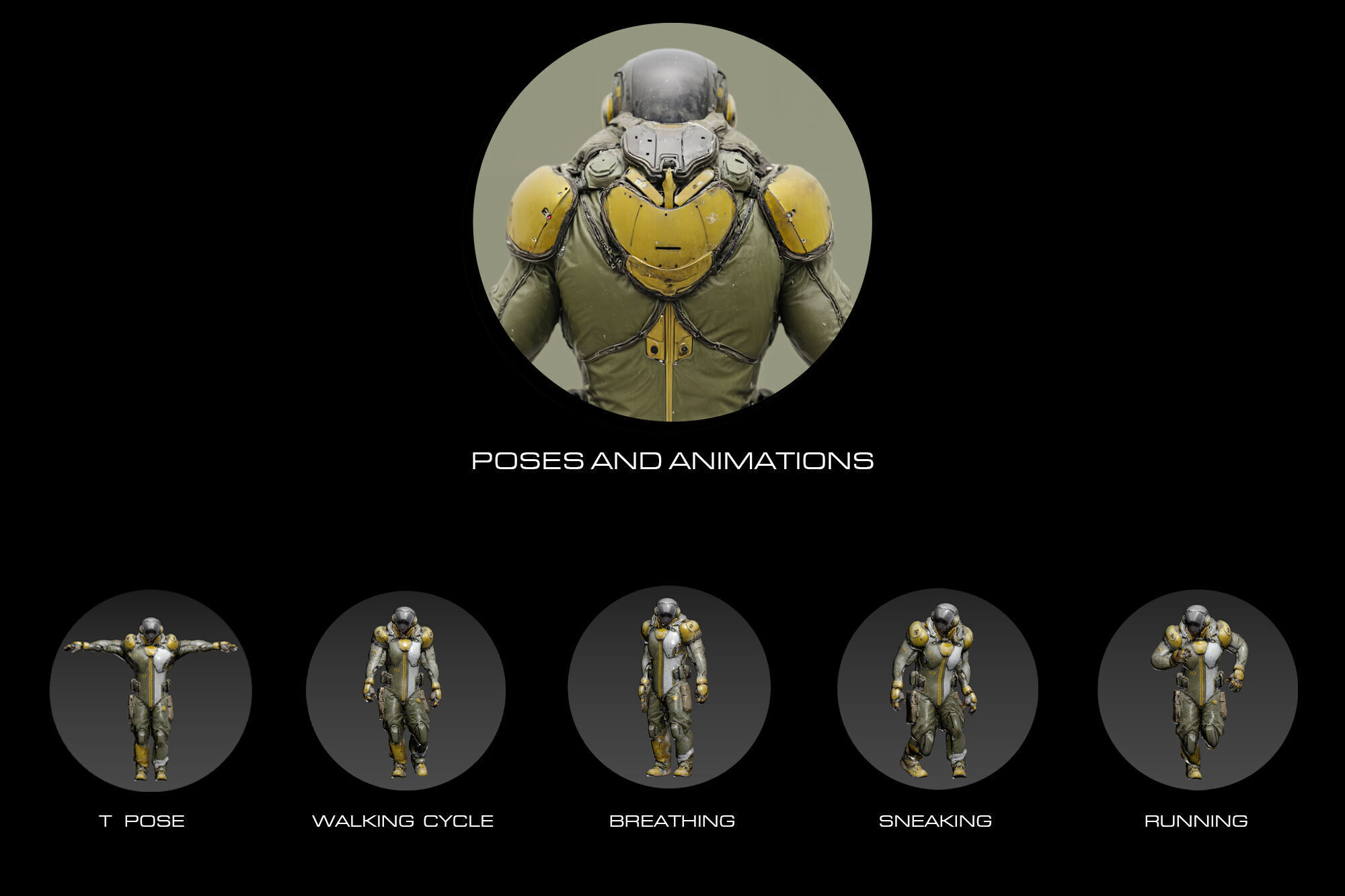 Sci Fi Soldier Character Navy Green Suit Low-poly 3D model_3