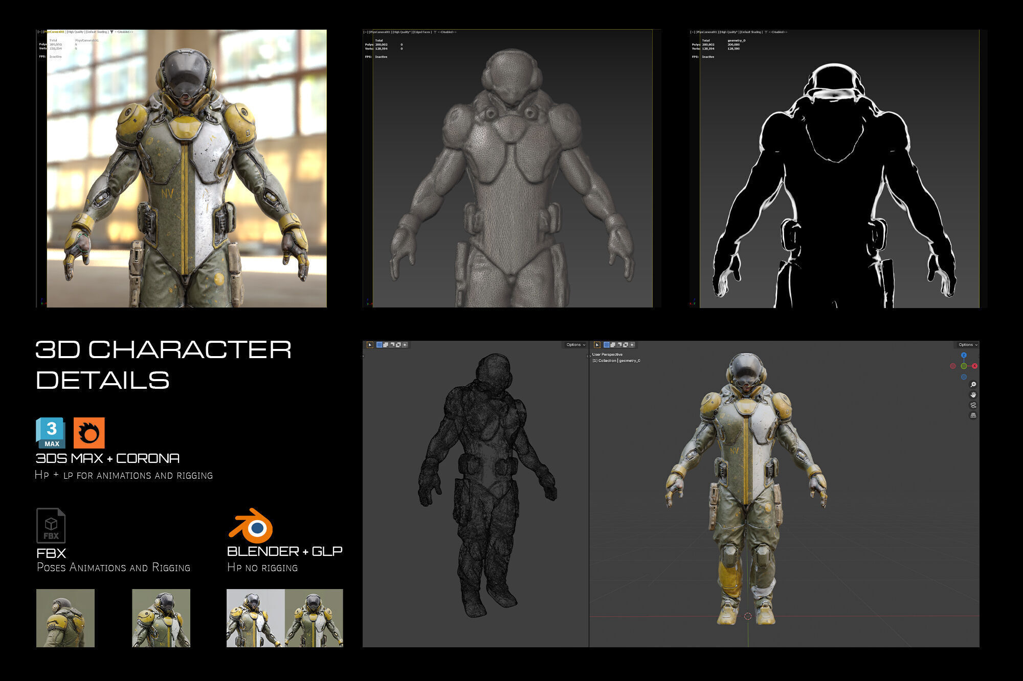 Sci Fi Soldier Character Navy Green Suit Low-poly 3D model_2