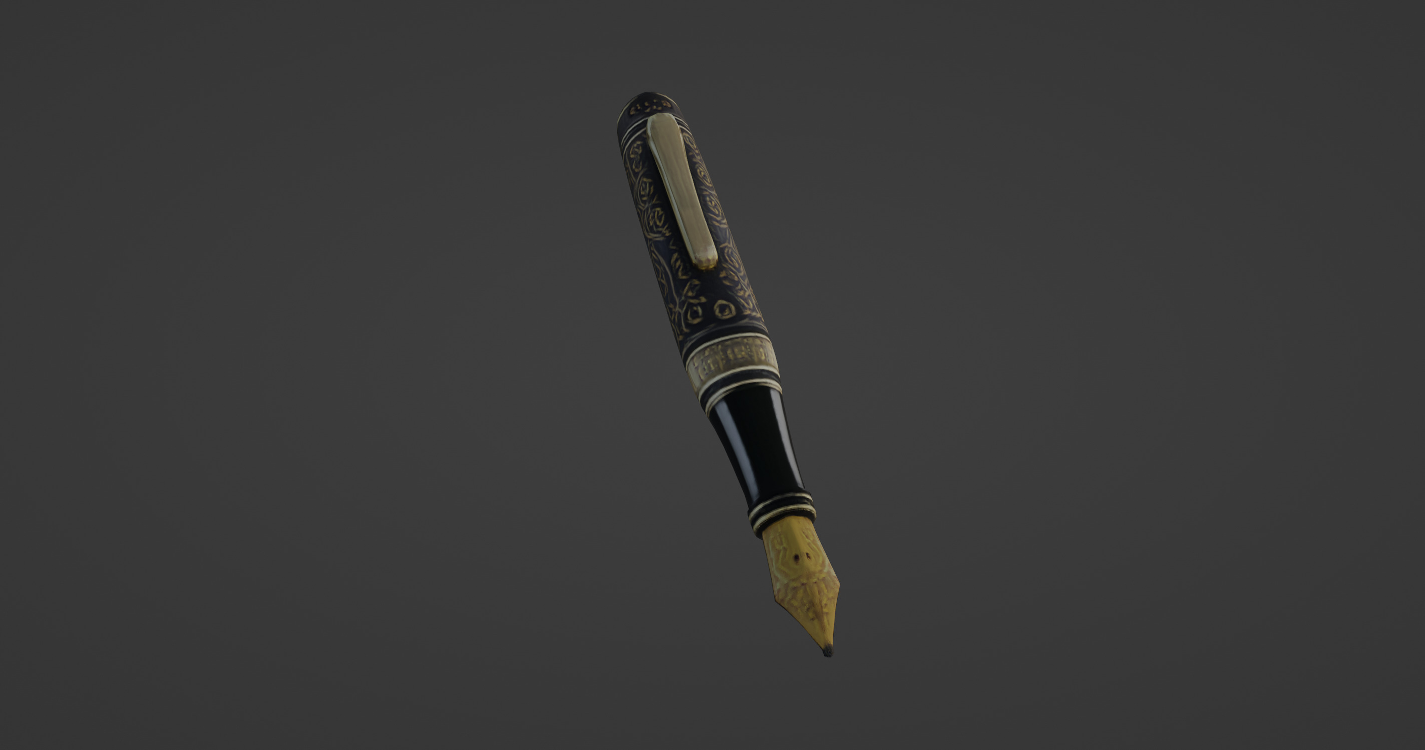 Luxury Fountain Pen - Gold and Black Edition 3D model_9