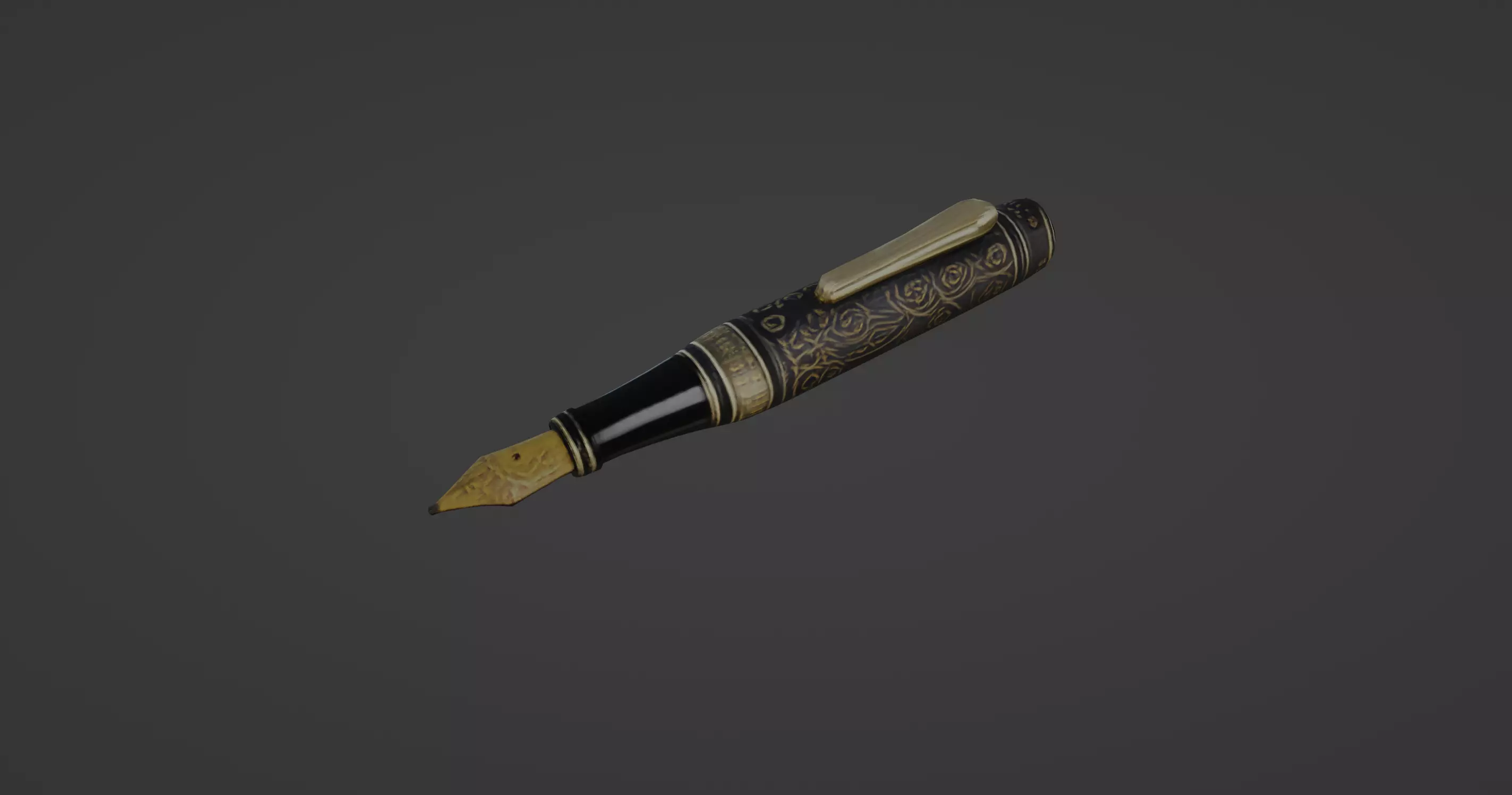 Luxury Fountain Pen - Gold and Black Edition 3D model_0