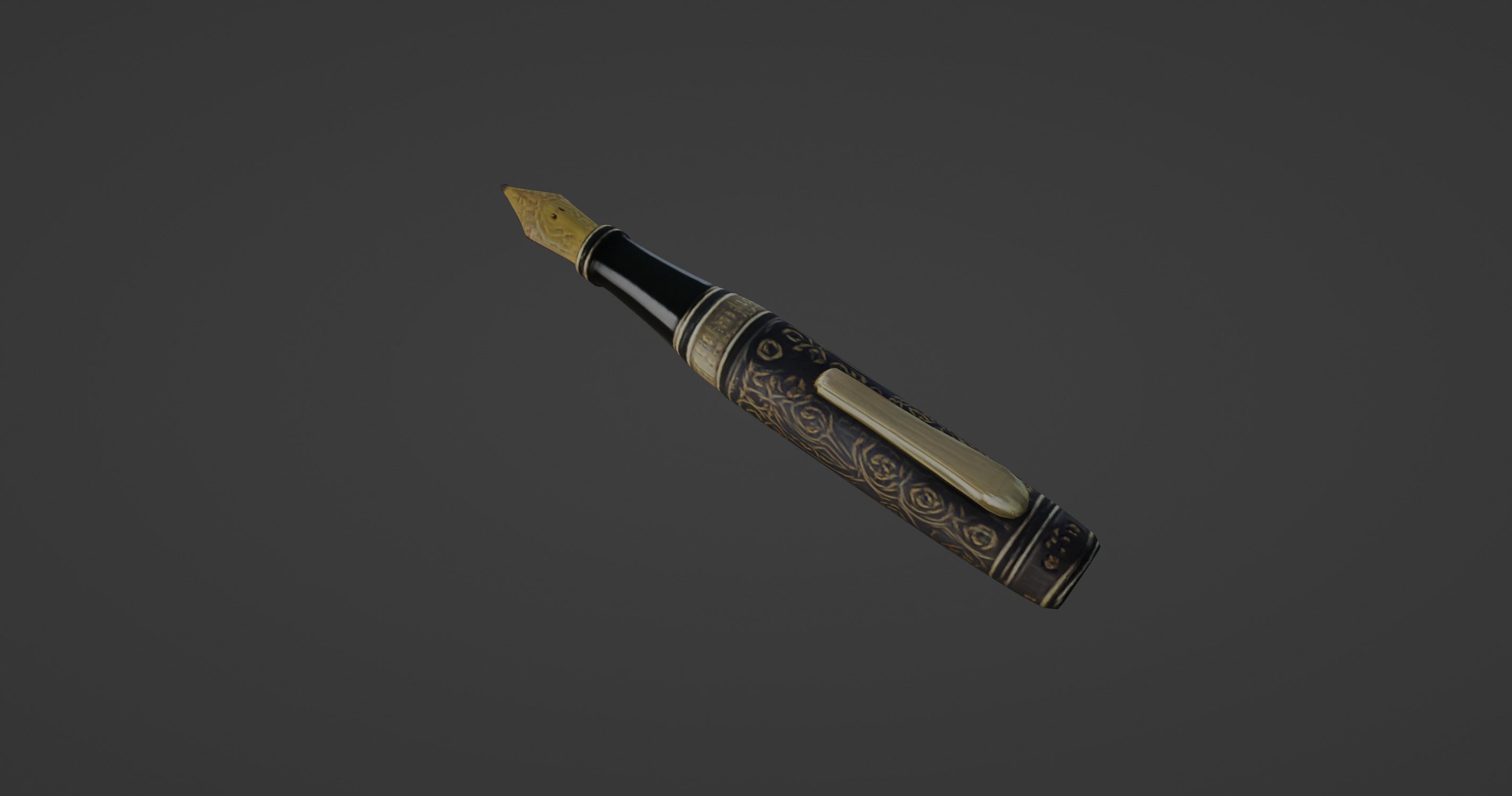 Luxury Fountain Pen - Gold and Black Edition 3D model_6