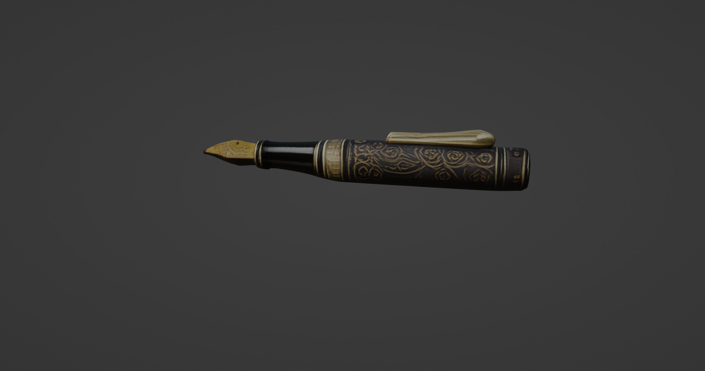 Luxury Fountain Pen - Gold and Black Edition 3D model_2
