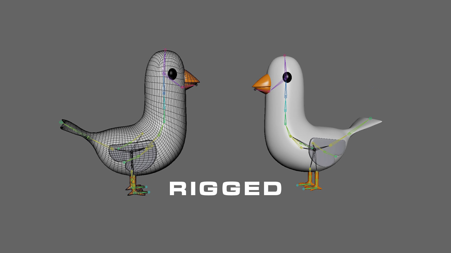 Low Poly - Cartoon Seagull Rigged Low-poly 3D model_3