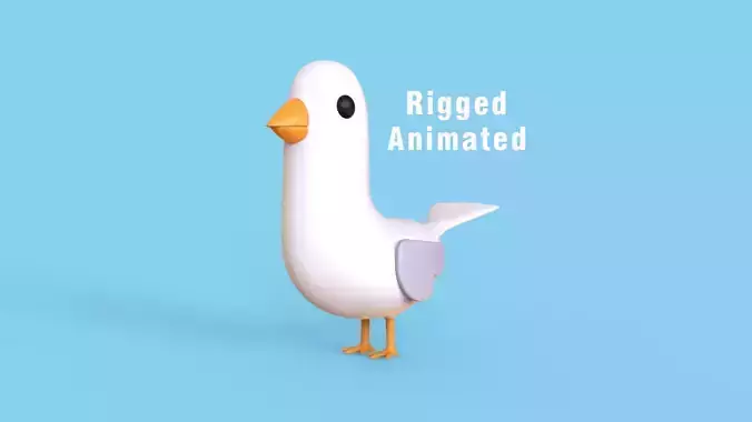 Low Poly - Cartoon Seagull Rigged Low-poly 3D model