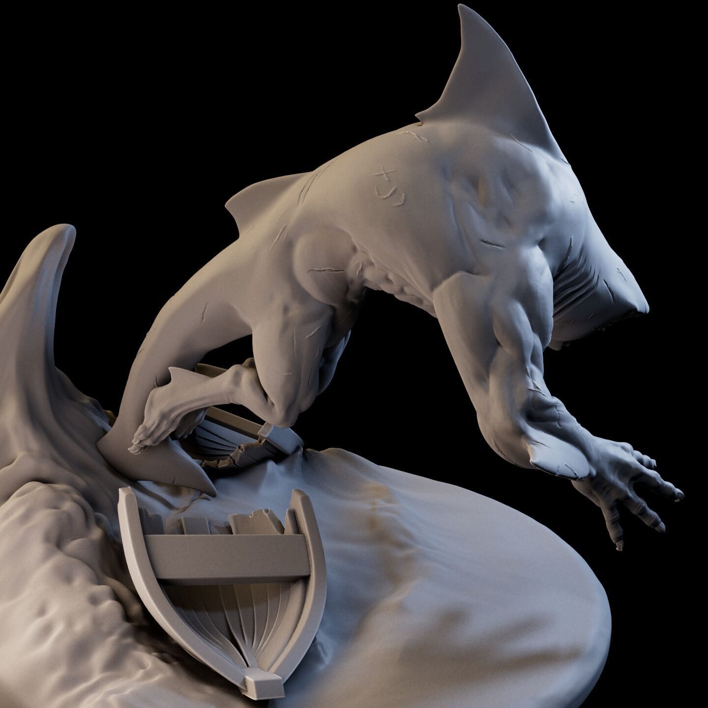 Shark Mutant High Poly for 3d Print 3D print model_5