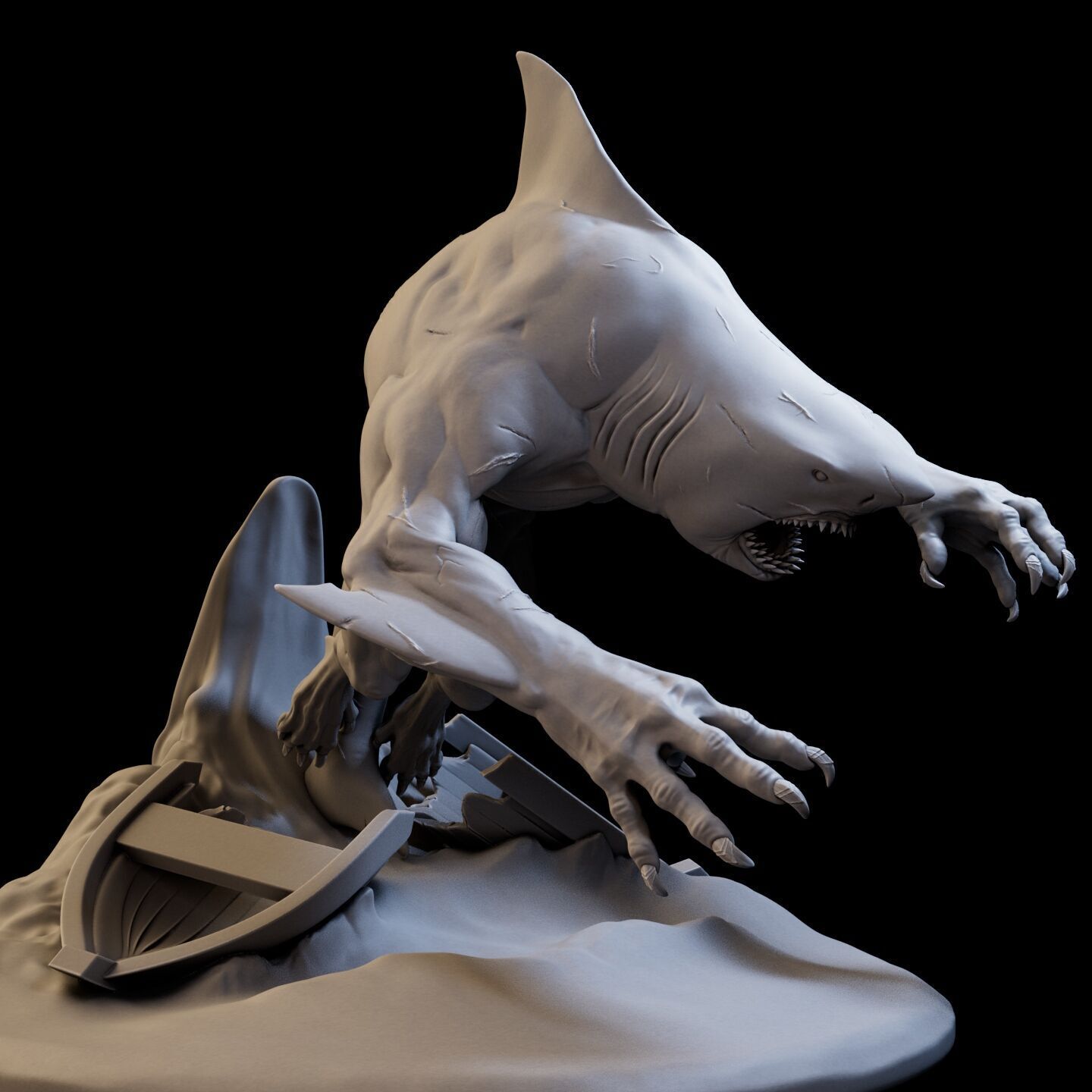 Shark Mutant High Poly for 3d Print 3D print model_7