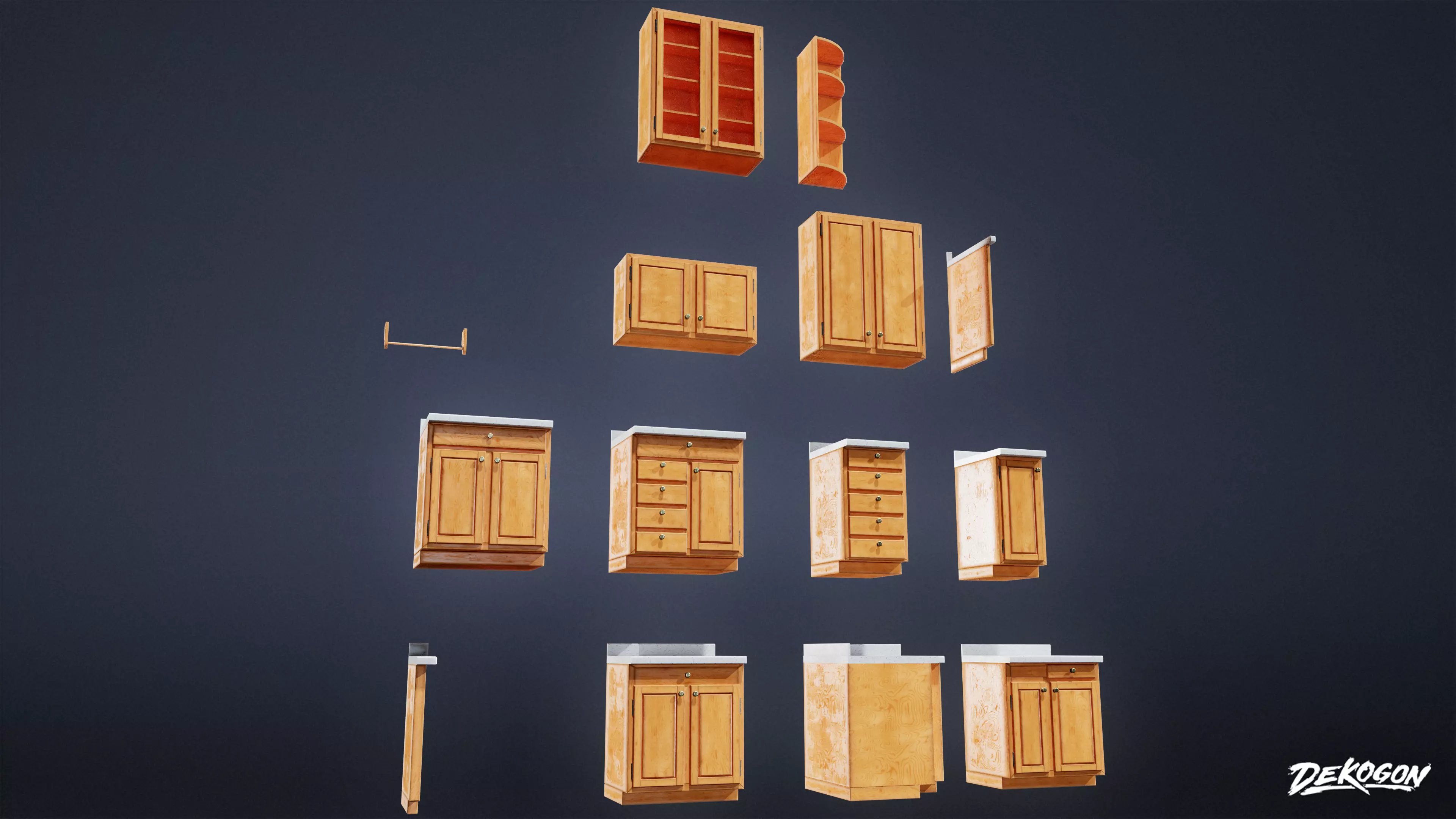 SUBURBS - Cabinet Set 01 - LOW POLY AND NANITE Low-poly 3D model_0