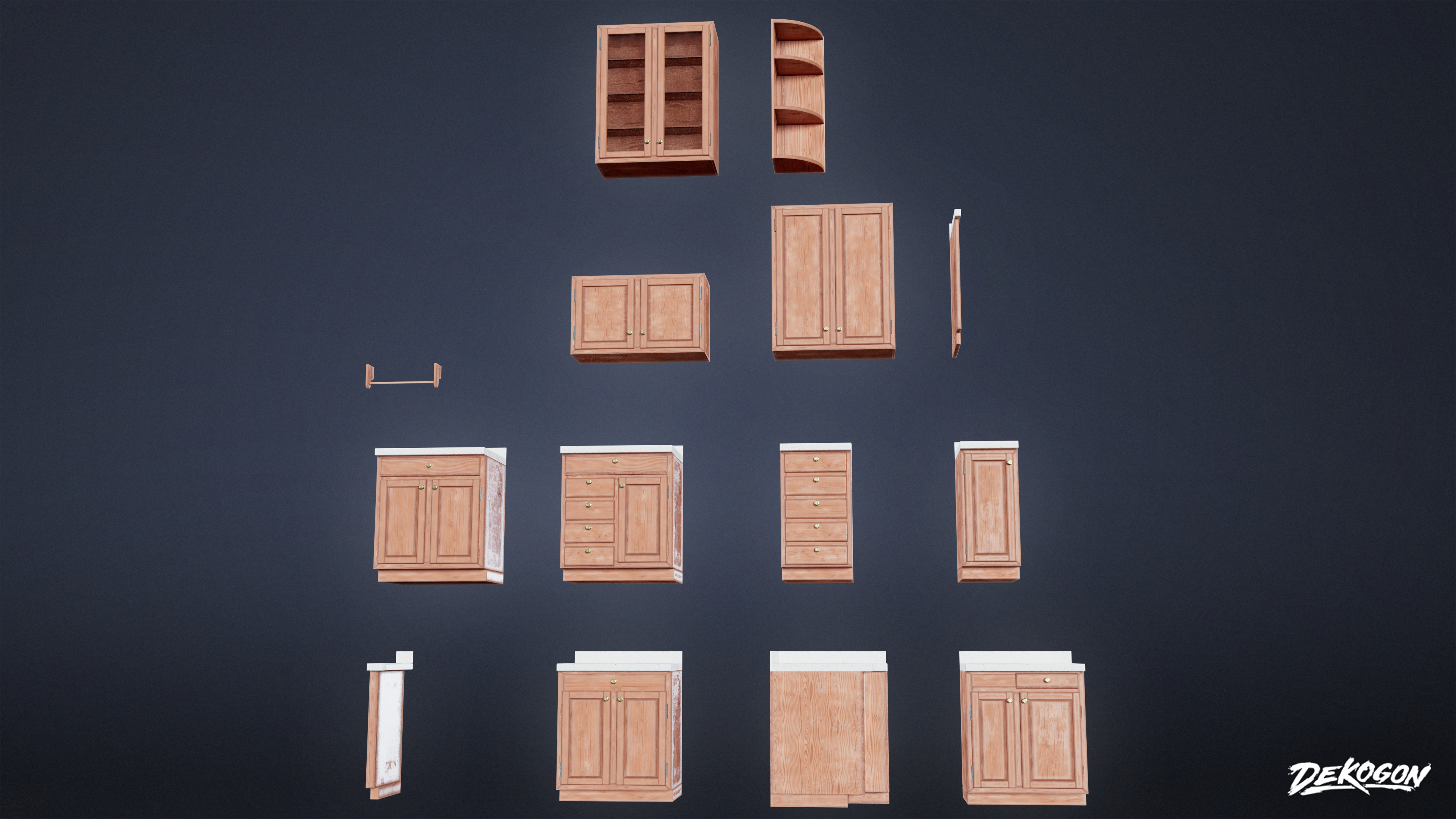 SUBURBS - Cabinet Set 01 - LOW POLY AND NANITE Low-poly 3D model_5