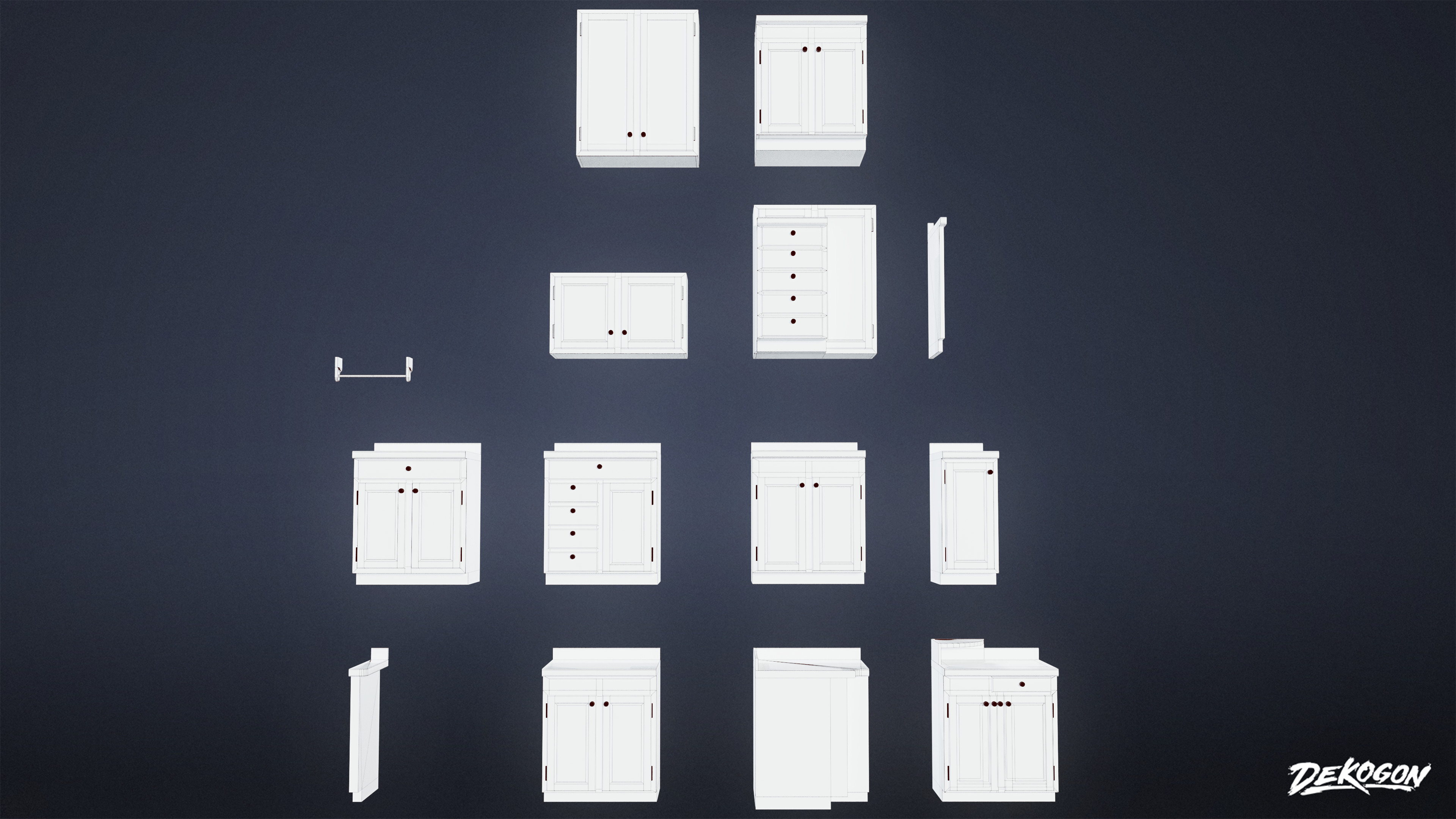 SUBURBS - Cabinet Set 01 - LOW POLY AND NANITE Low-poly 3D model_6