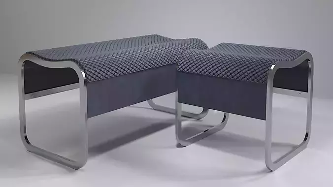 High-tech Bench With Footrest 3D model