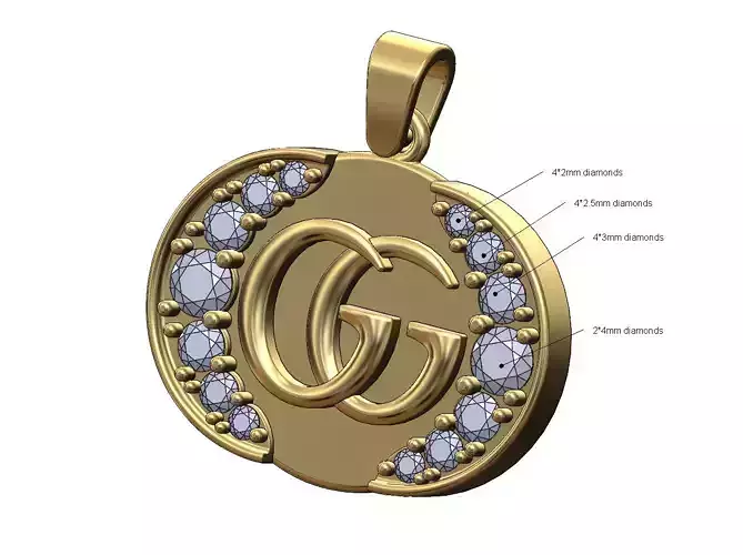 GG fashion double diamond crescent moon pendant 3D print model