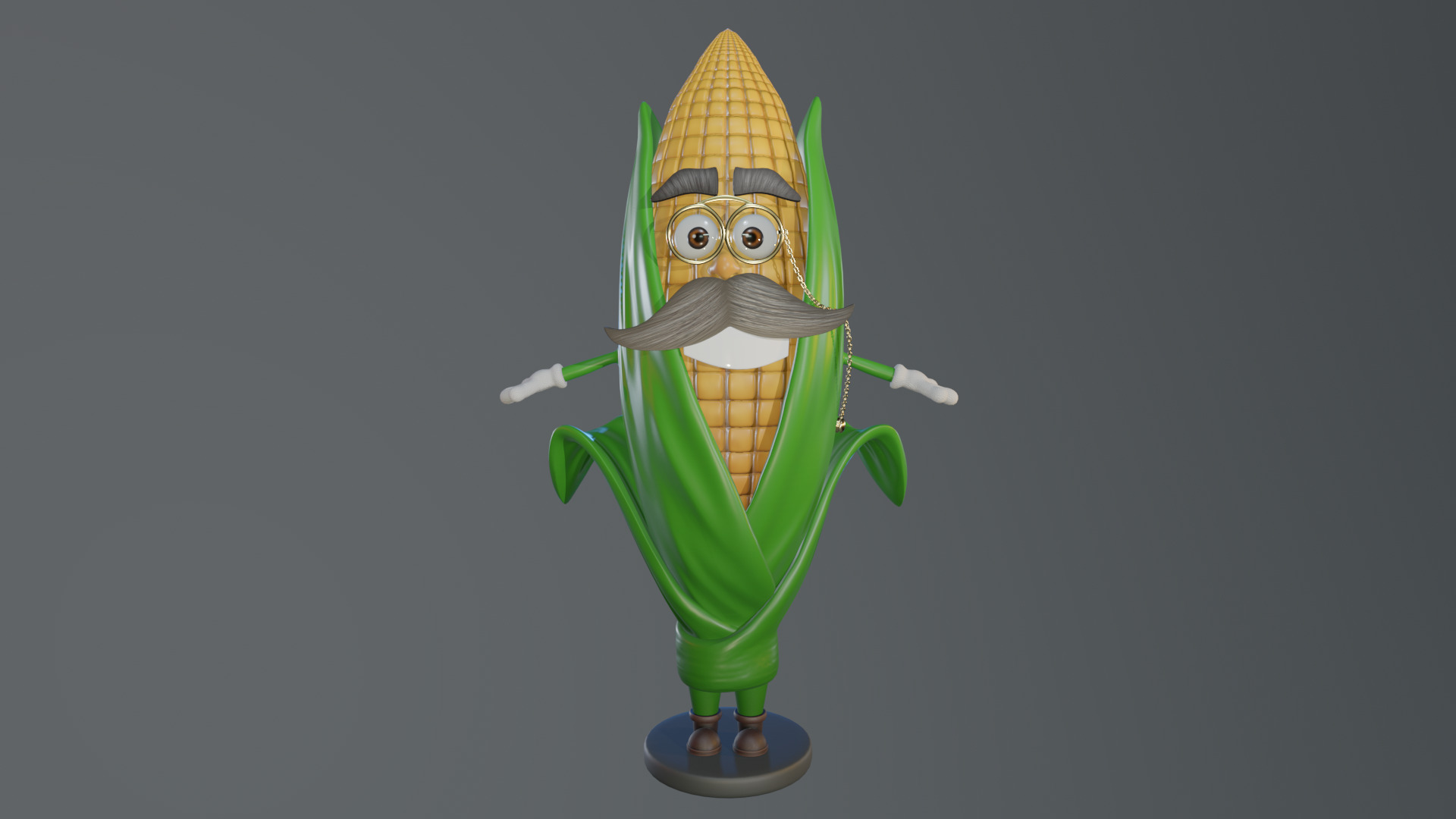 Cartoon Corn Character with Rigged Model Low-poly 3D model_7