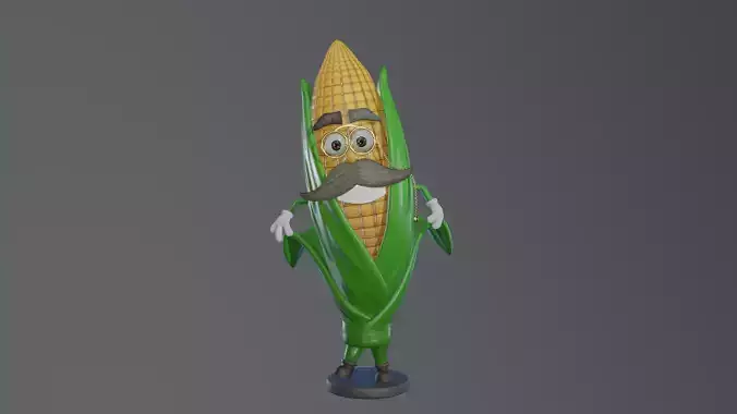 Cartoon Corn Character with Rigged Model