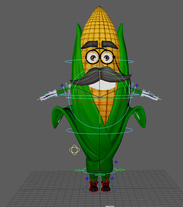 Cartoon Corn Character with Rigged Model Low-poly 3D model_14