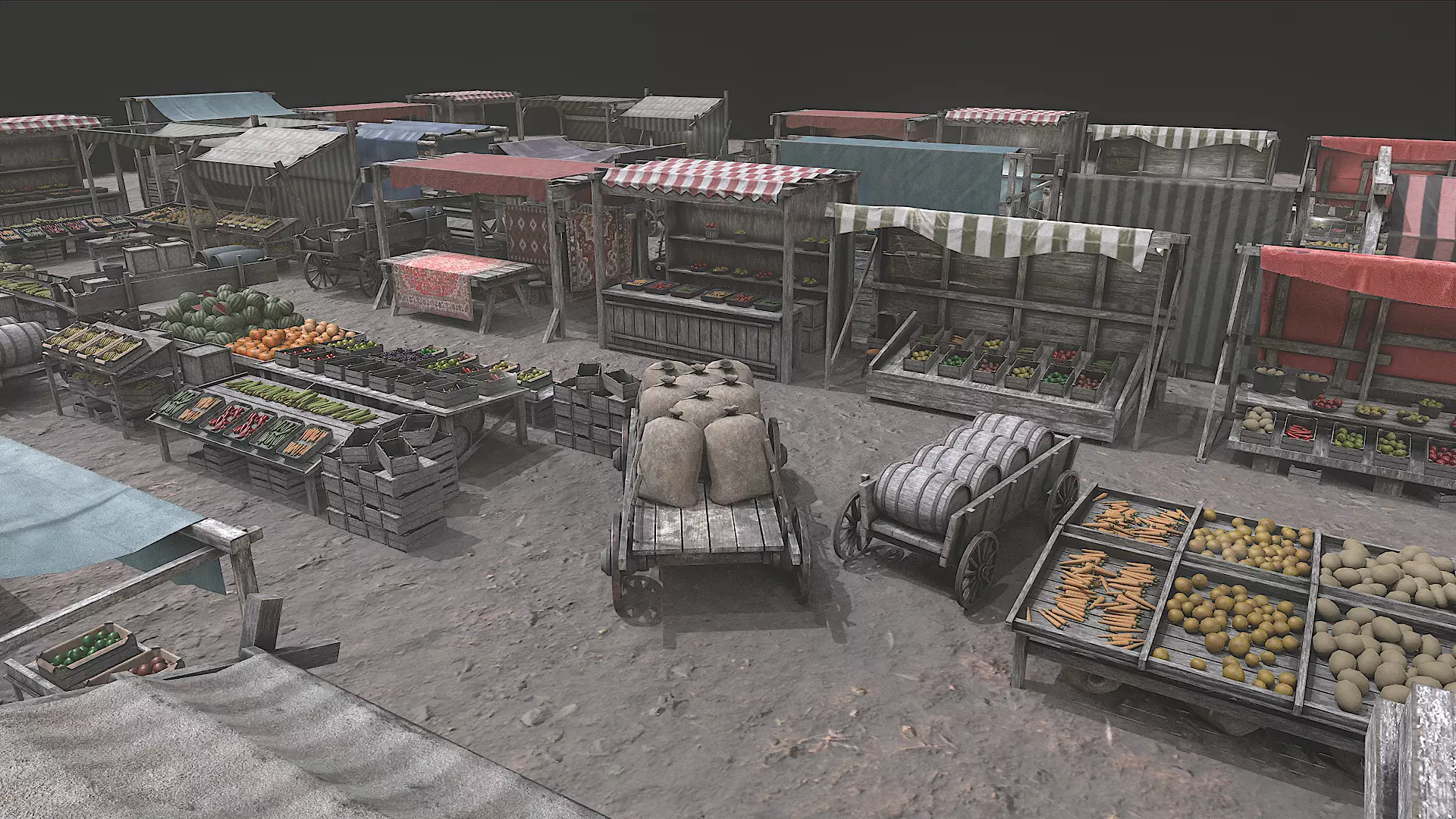 Medieval Market PBR v2 Low-poly 3D model