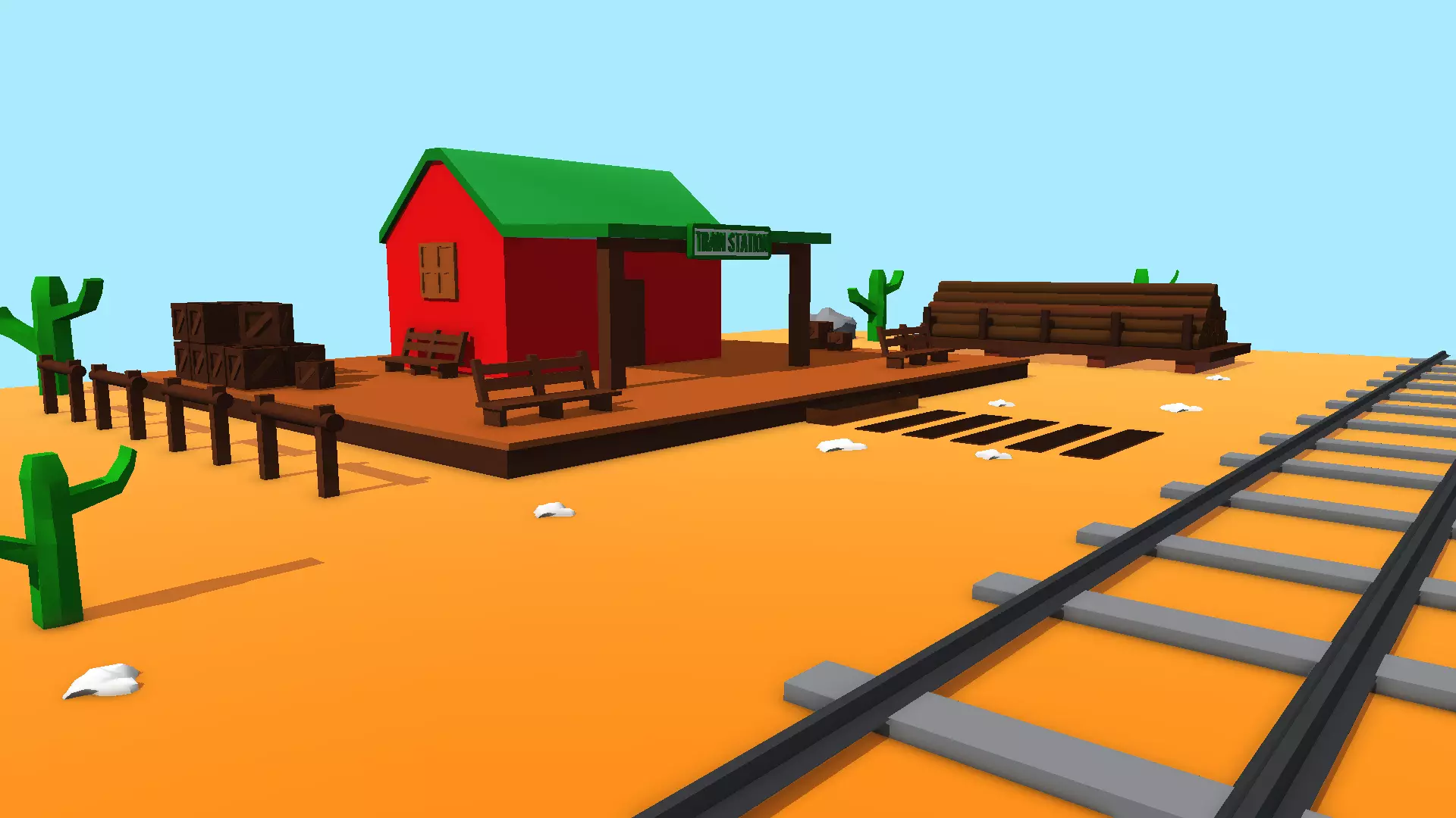 Train Station Low-poly 3D model