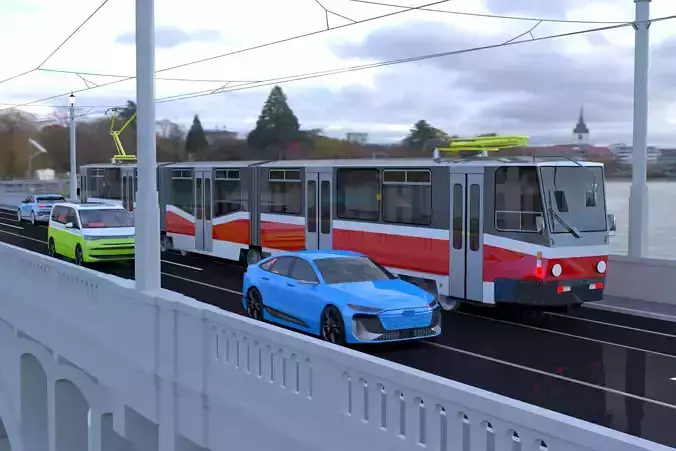 Bridge with KT8 tram Audi VW and IONIQ