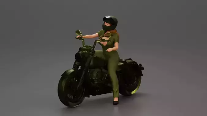 Motorcycle woman Rider in Military-Style Gear