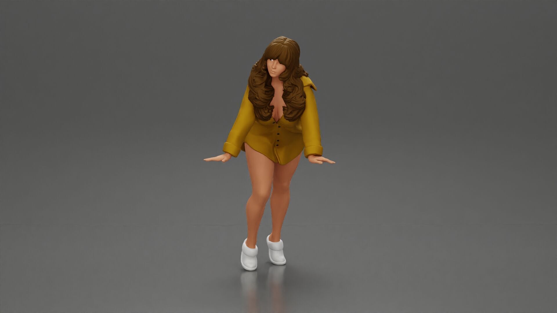 Stylish Woman in long shirt Striking a Dynamic Pose 3D print model_5