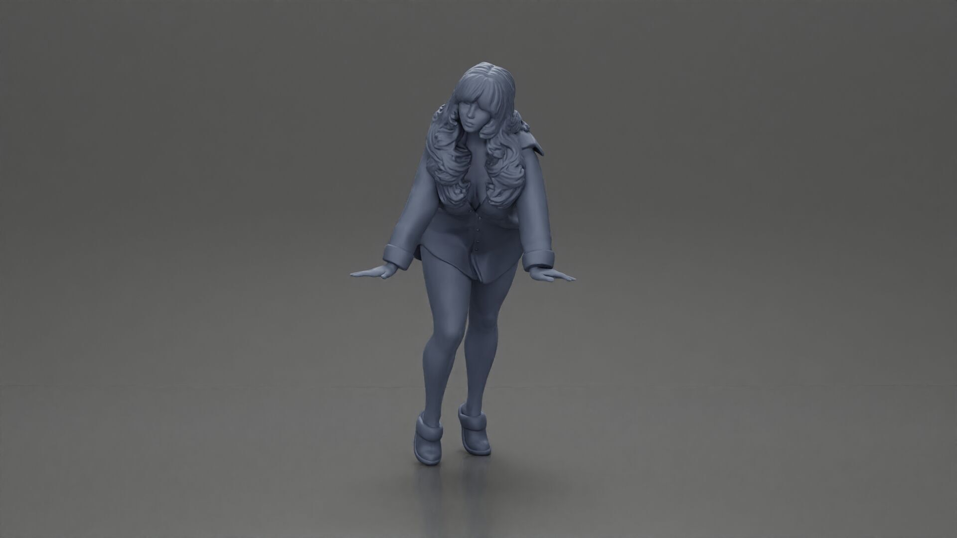 Stylish Woman in long shirt Striking a Dynamic Pose 3D print model_11