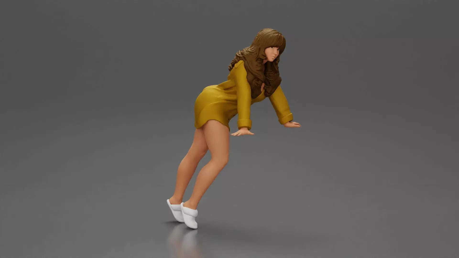 Stylish Woman in long shirt Striking a Dynamic Pose 3D print model_0