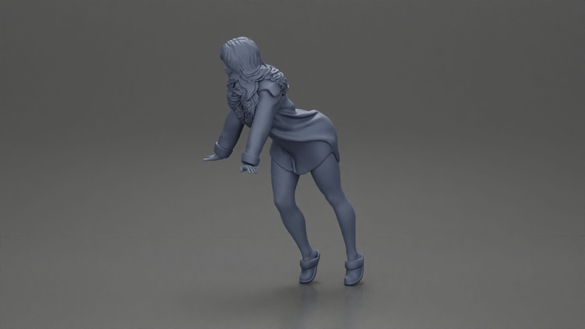 Stylish Woman in long shirt Striking a Dynamic Pose 3D print model_10