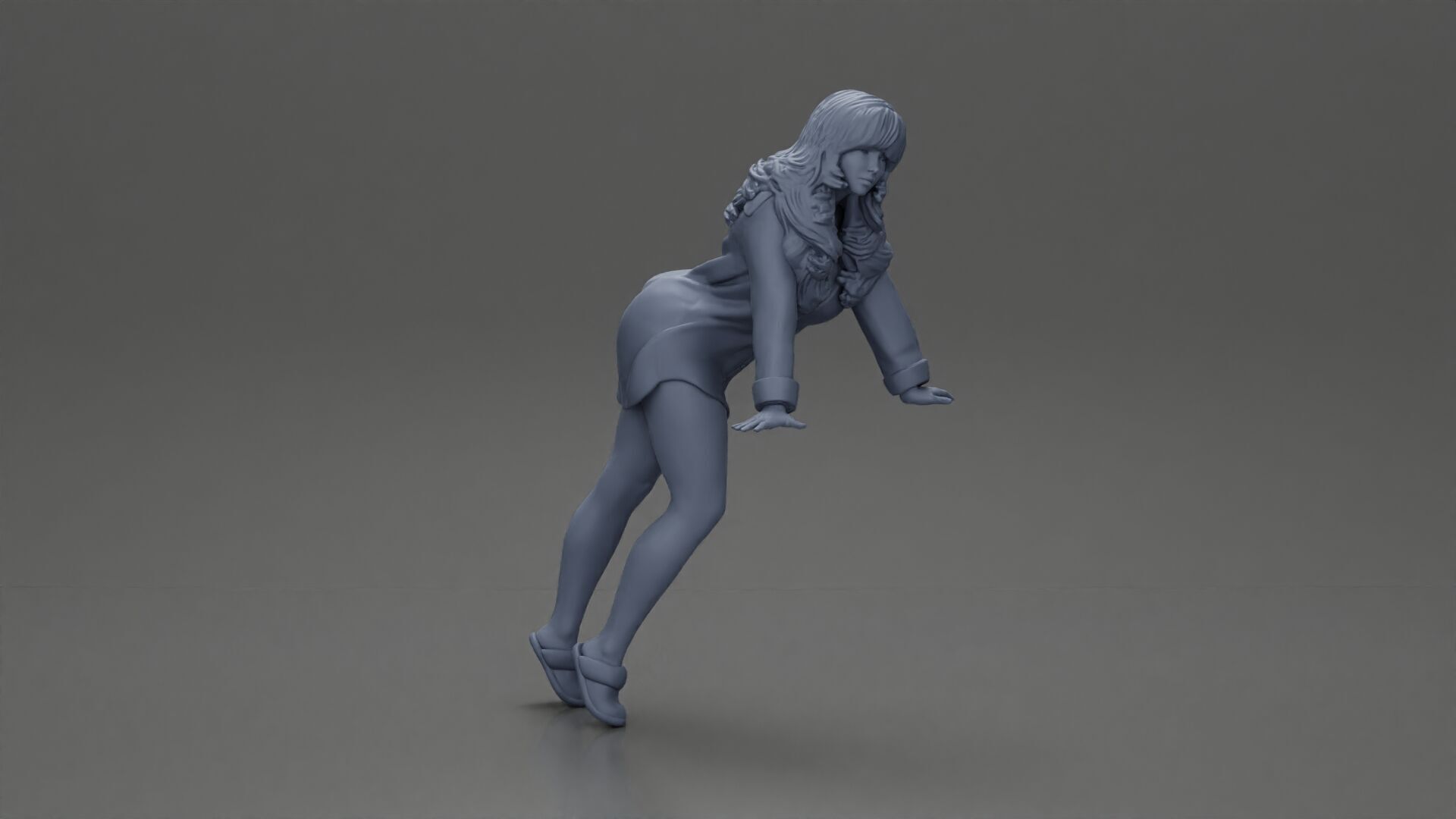 Stylish Woman in long shirt Striking a Dynamic Pose 3D print model_6