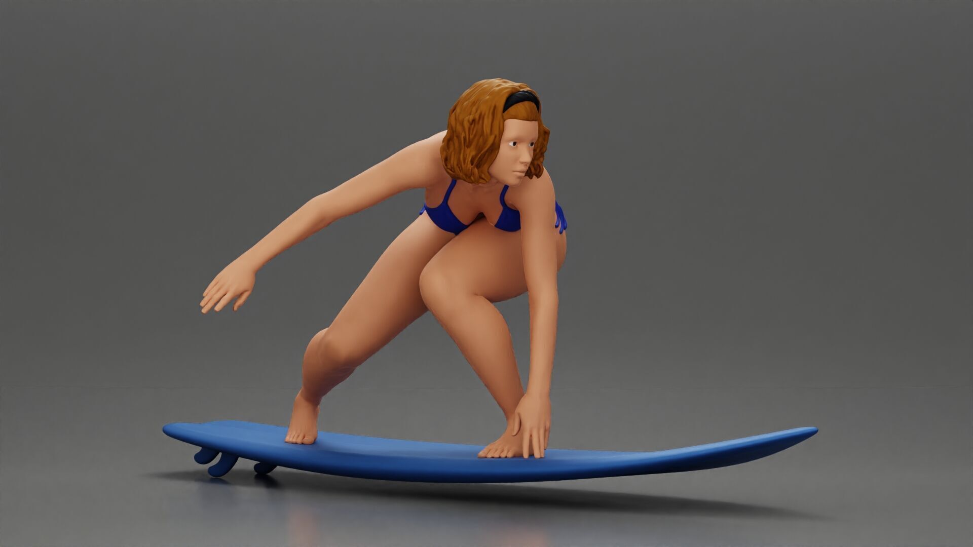 surfer woman in a bikini riding a wave on her surfboard 3D print model_2