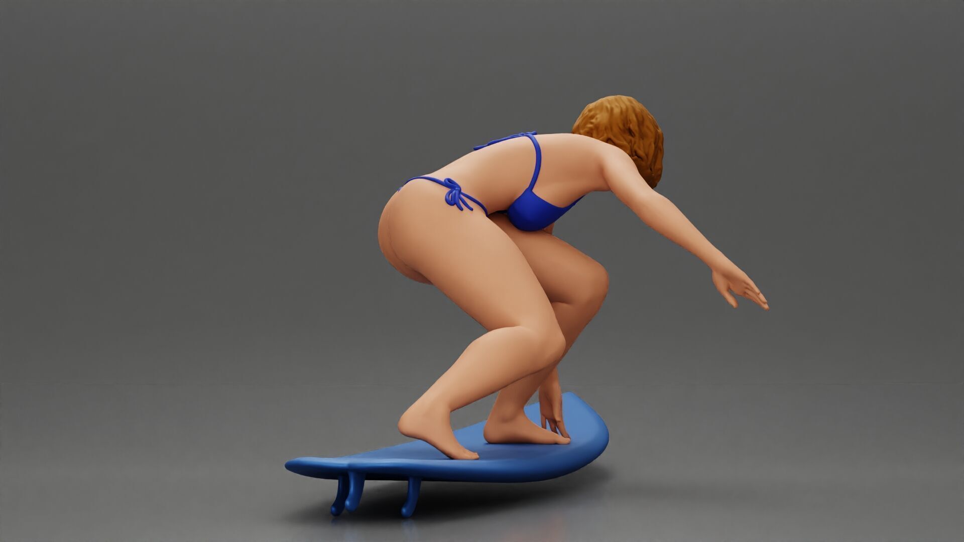 surfer woman in a bikini riding a wave on her surfboard 3D print model_6