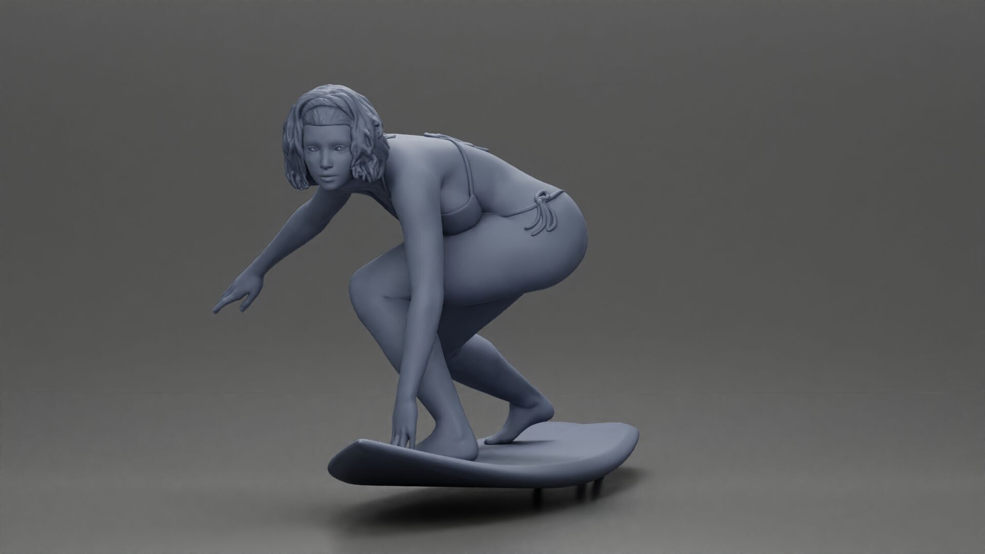 surfer woman in a bikini riding a wave on her surfboard 3D print model_12