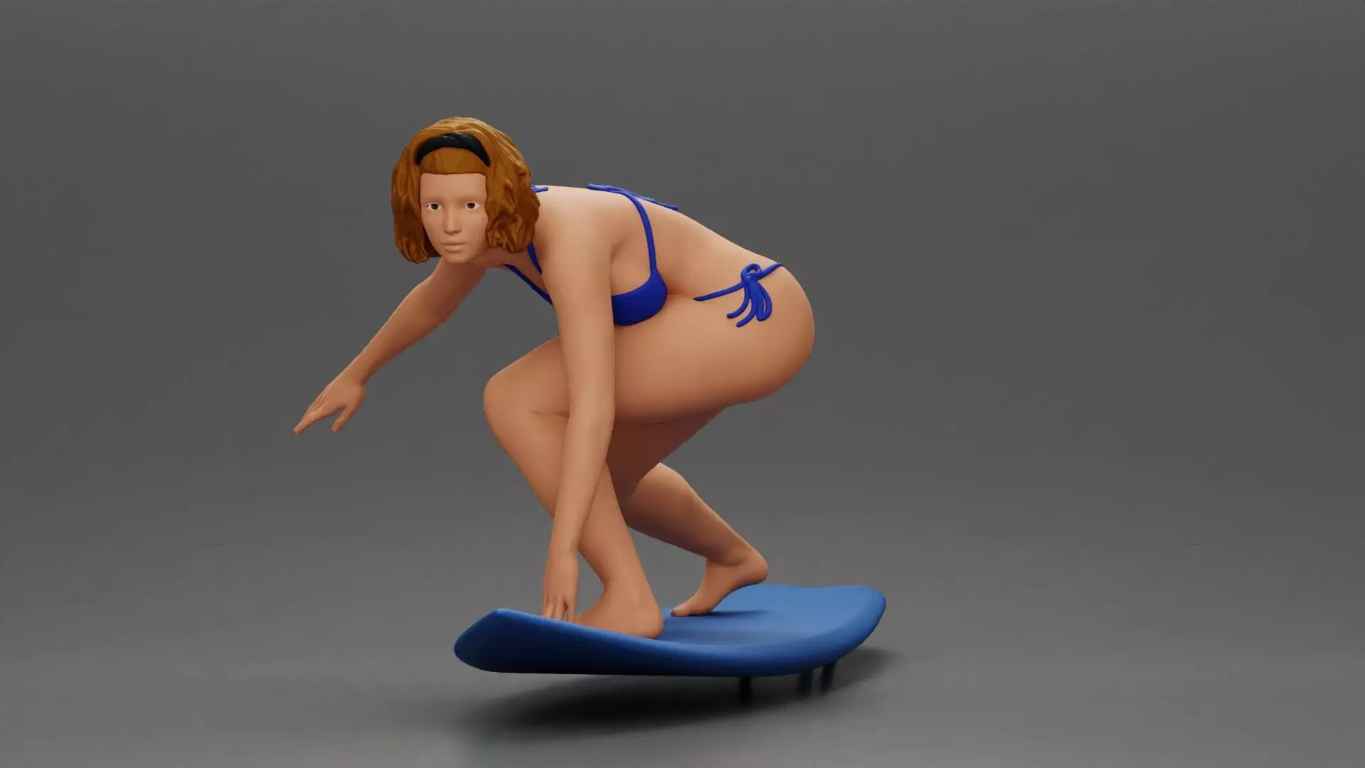 surfer woman in a bikini riding a wave on her surfboard 3D print model_0