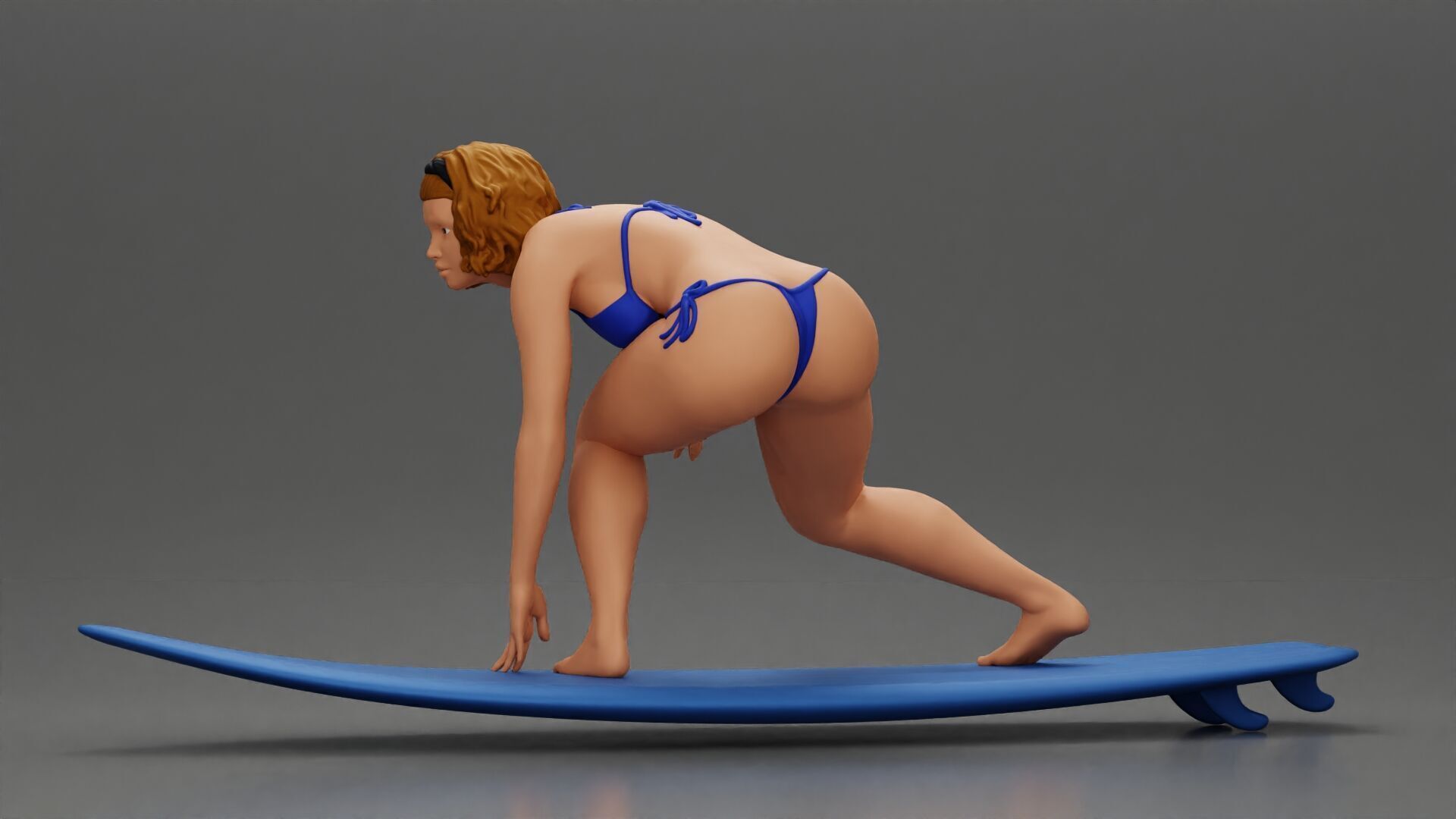surfer woman in a bikini riding a wave on her surfboard 3D print model_10