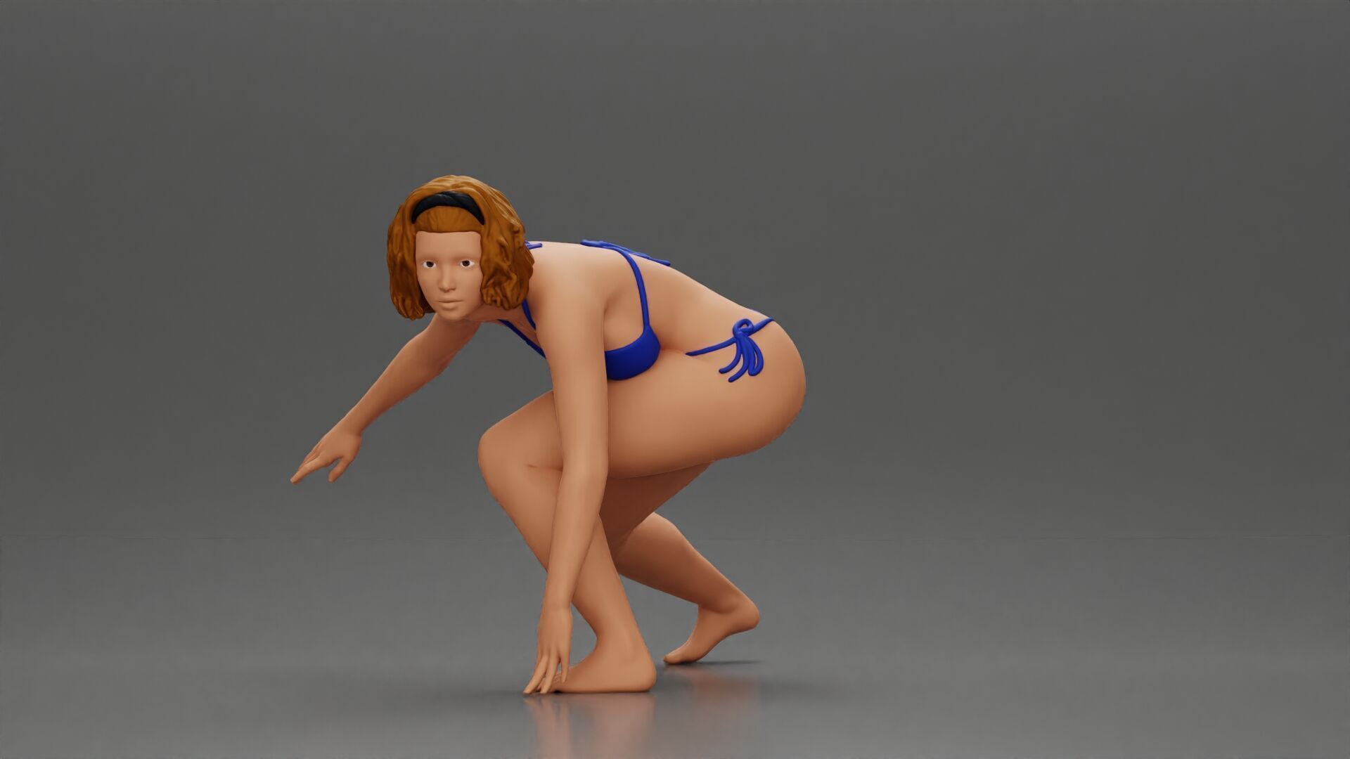 surfer woman in a bikini riding a wave on her surfboard 3D print model_1