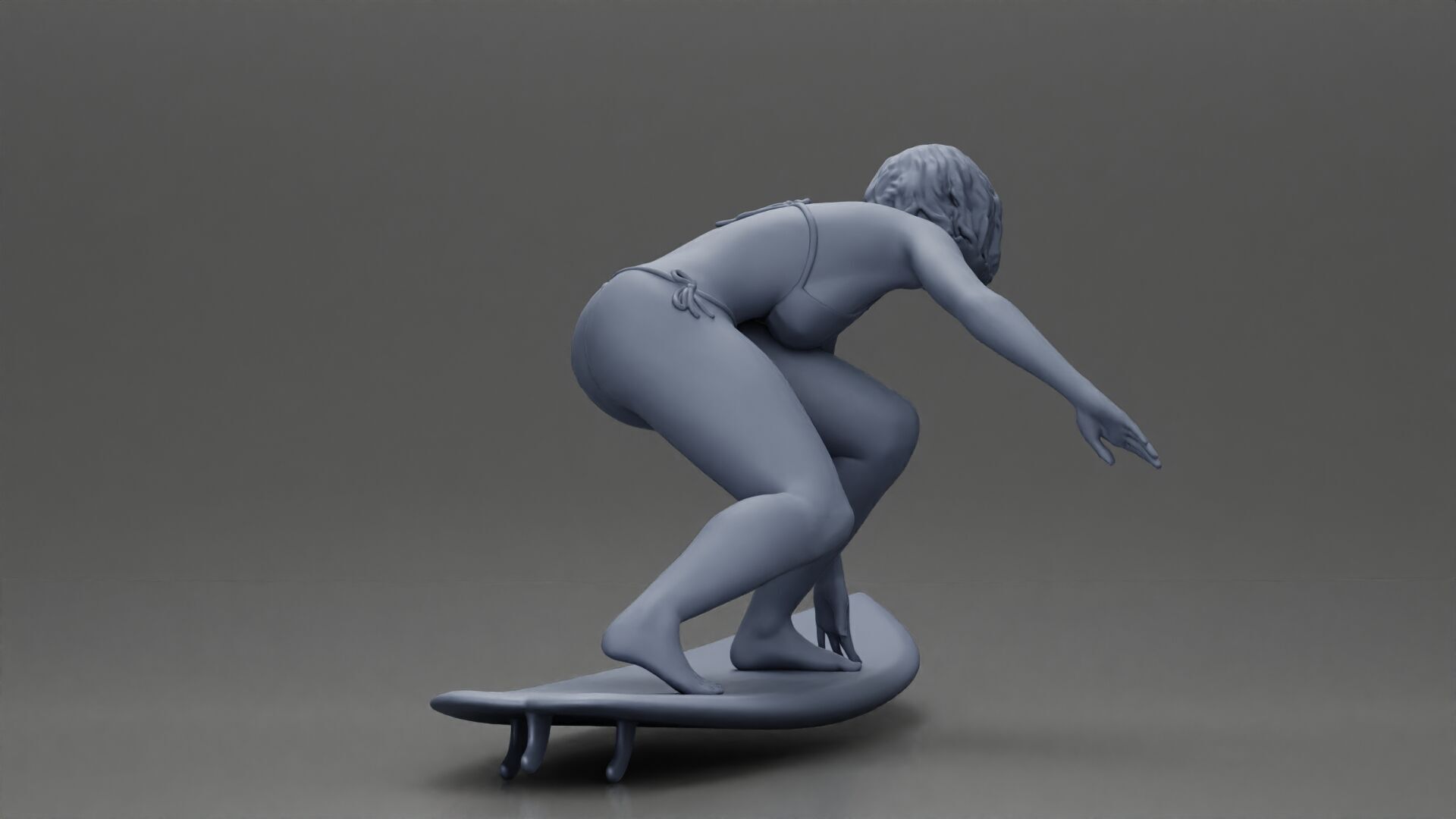surfer woman in a bikini riding a wave on her surfboard 3D print model_15
