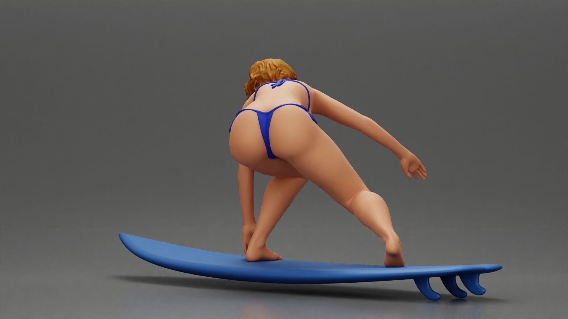surfer woman in a bikini riding a wave on her surfboard 3D print model_8