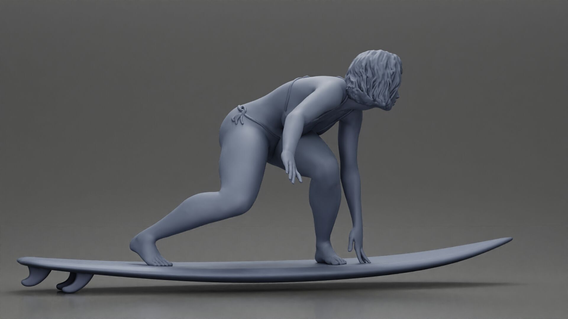 surfer woman in a bikini riding a wave on her surfboard 3D print model_14