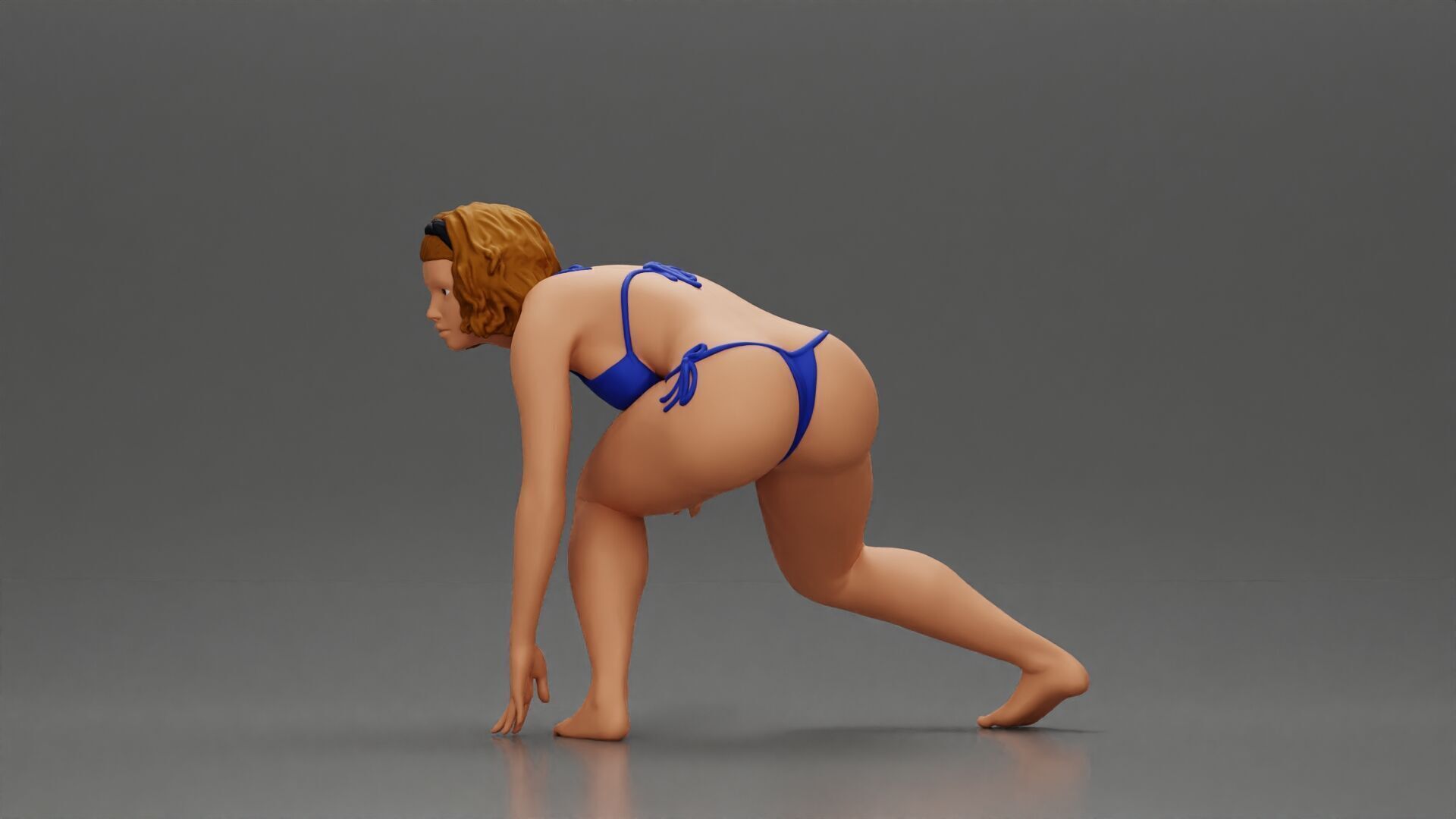 surfer woman in a bikini riding a wave on her surfboard 3D print model_11