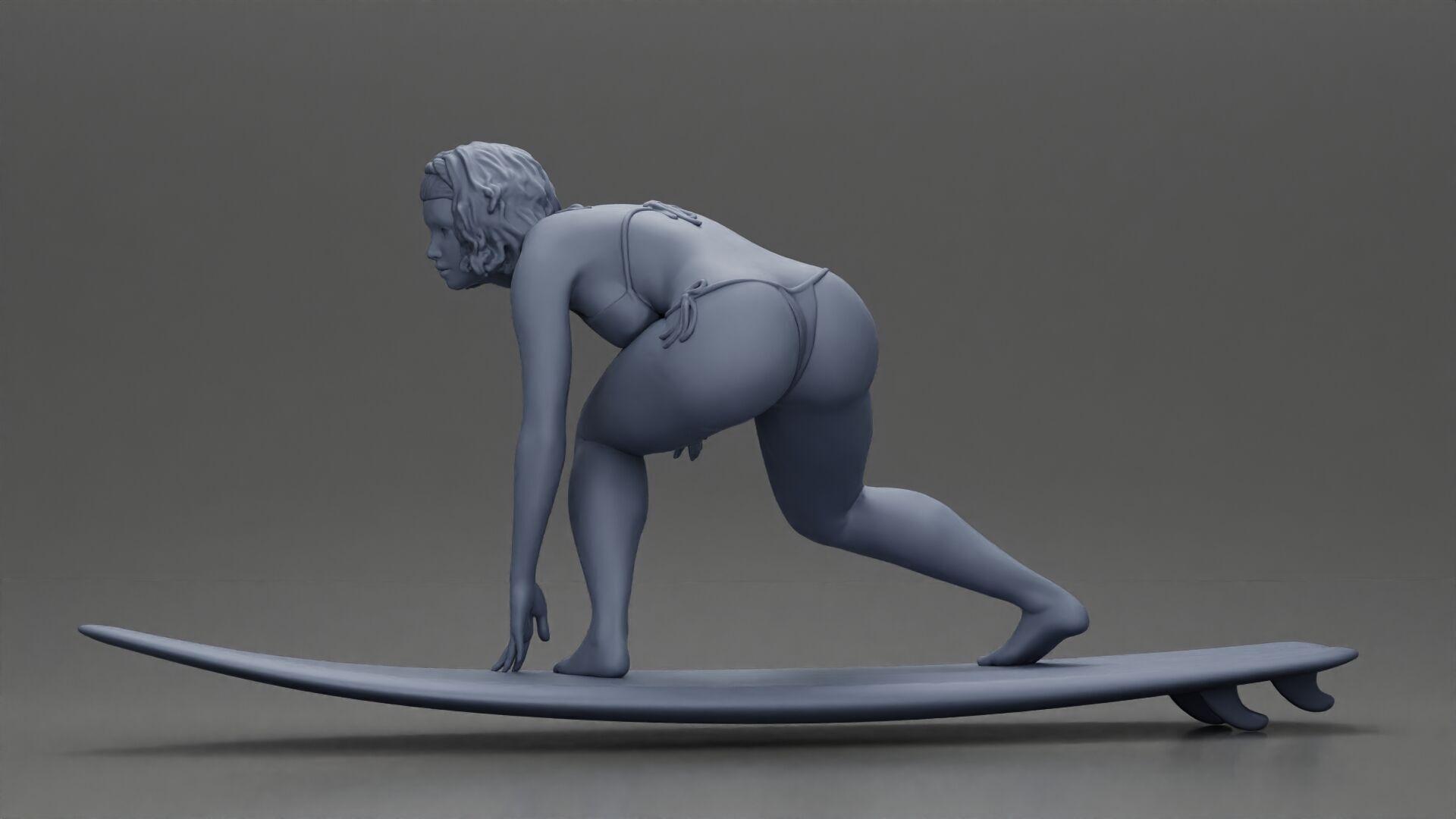 surfer woman in a bikini riding a wave on her surfboard 3D print model_17