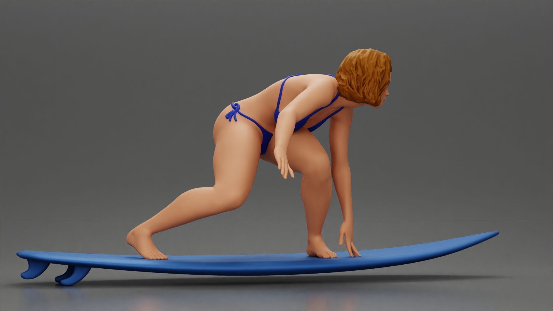 surfer woman in a bikini riding a wave on her surfboard 3D print model_4