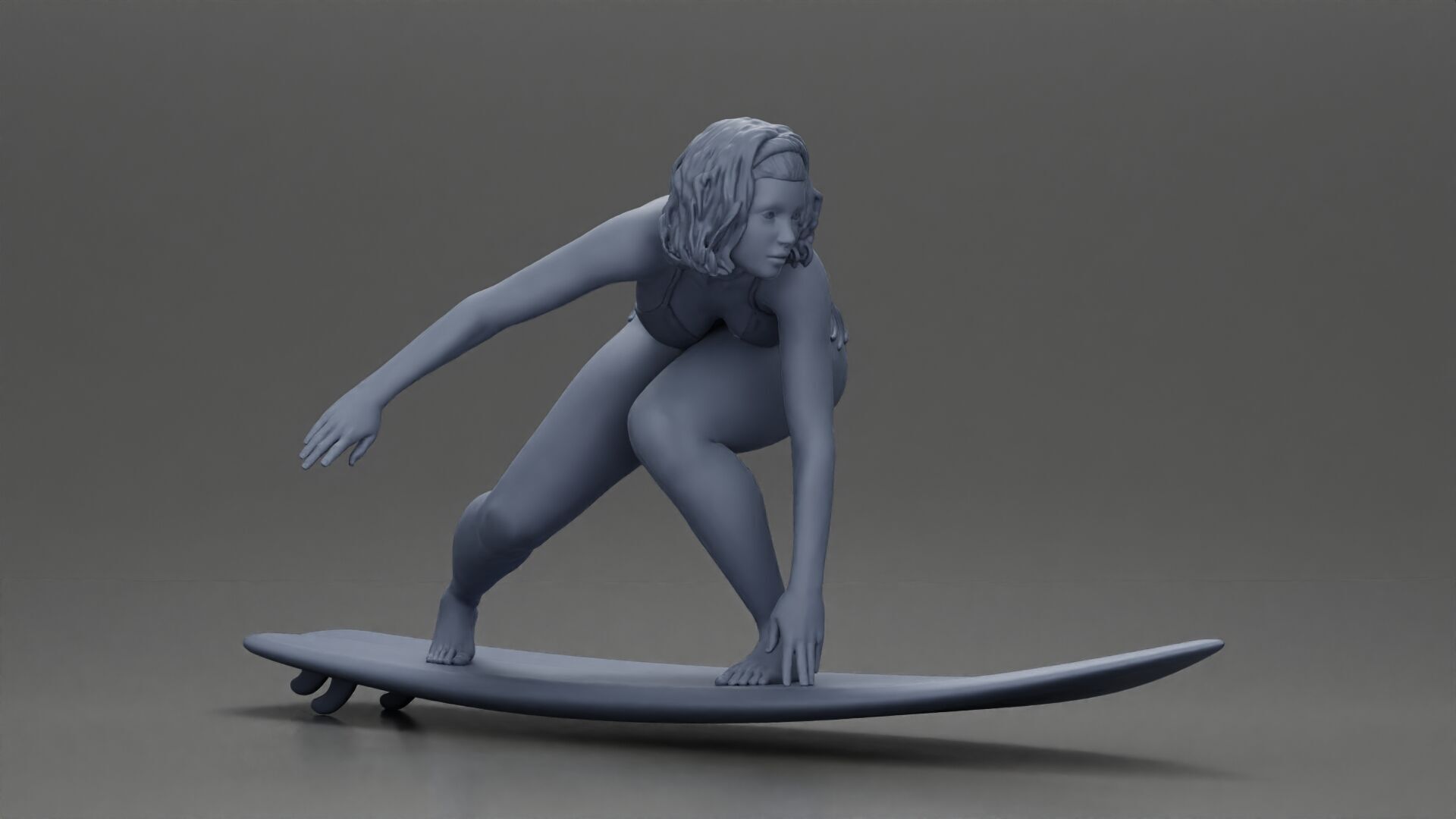 surfer woman in a bikini riding a wave on her surfboard 3D print model_13