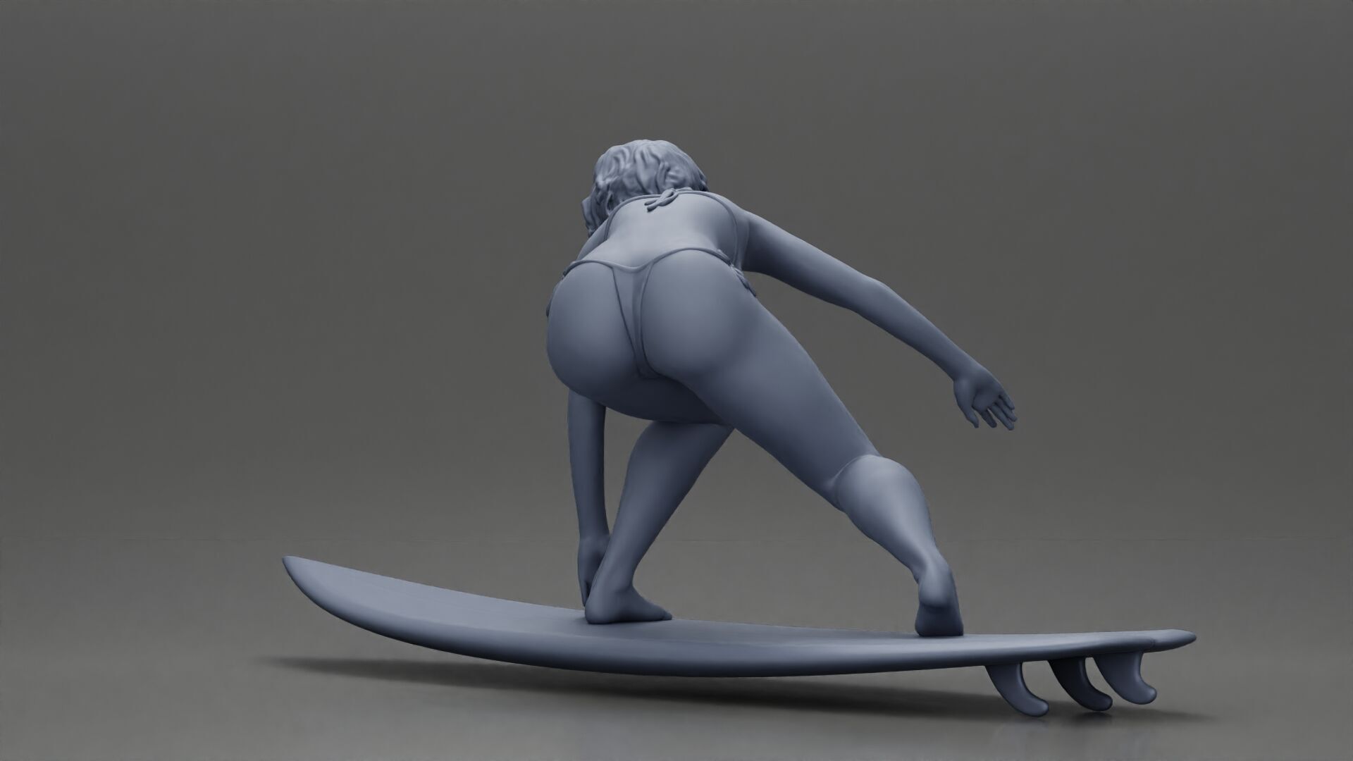 surfer woman in a bikini riding a wave on her surfboard 3D print model_16
