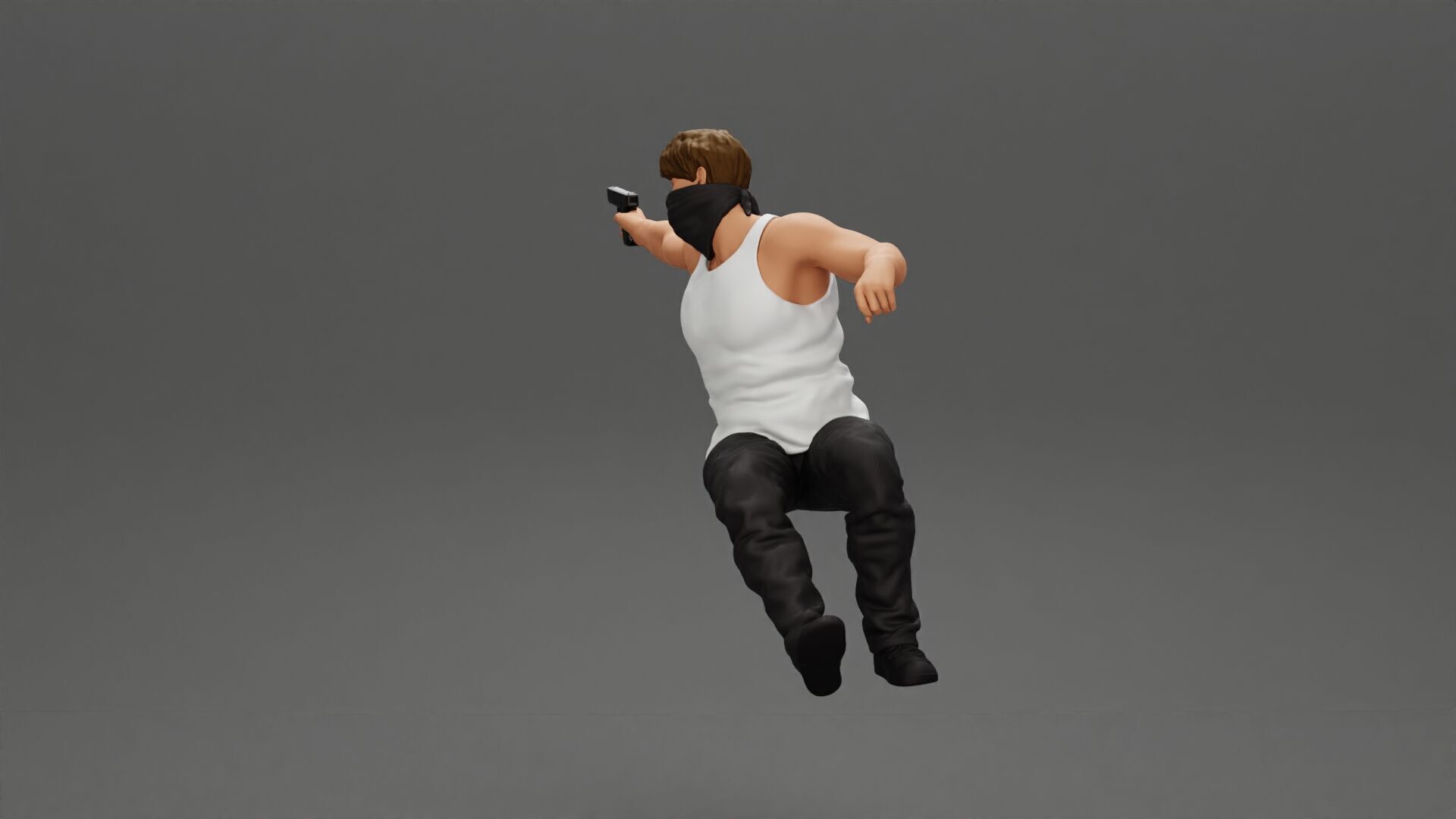 A masked gangster man riding in a car and holding a gun 3D print model_5