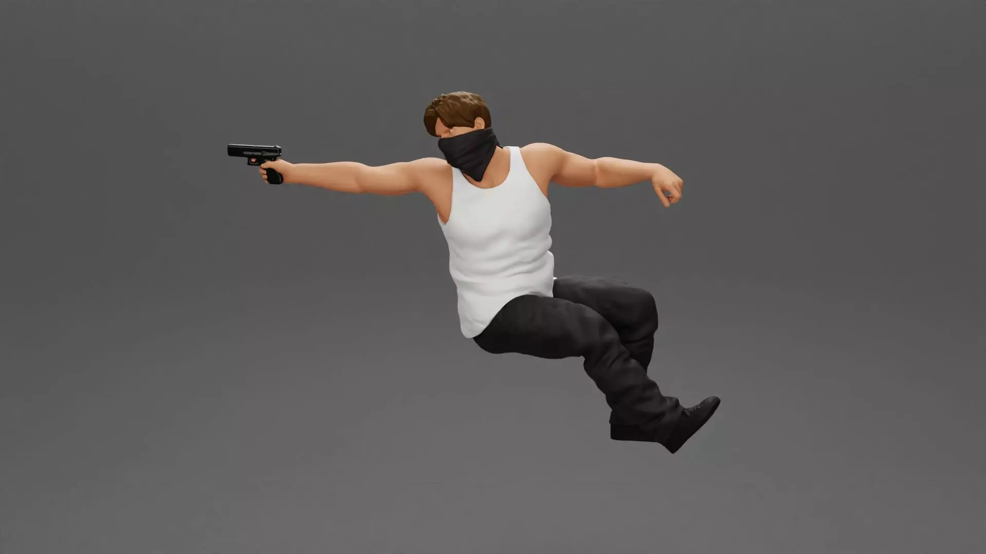 A masked gangster man riding in a car and holding a gun 3D print model_0