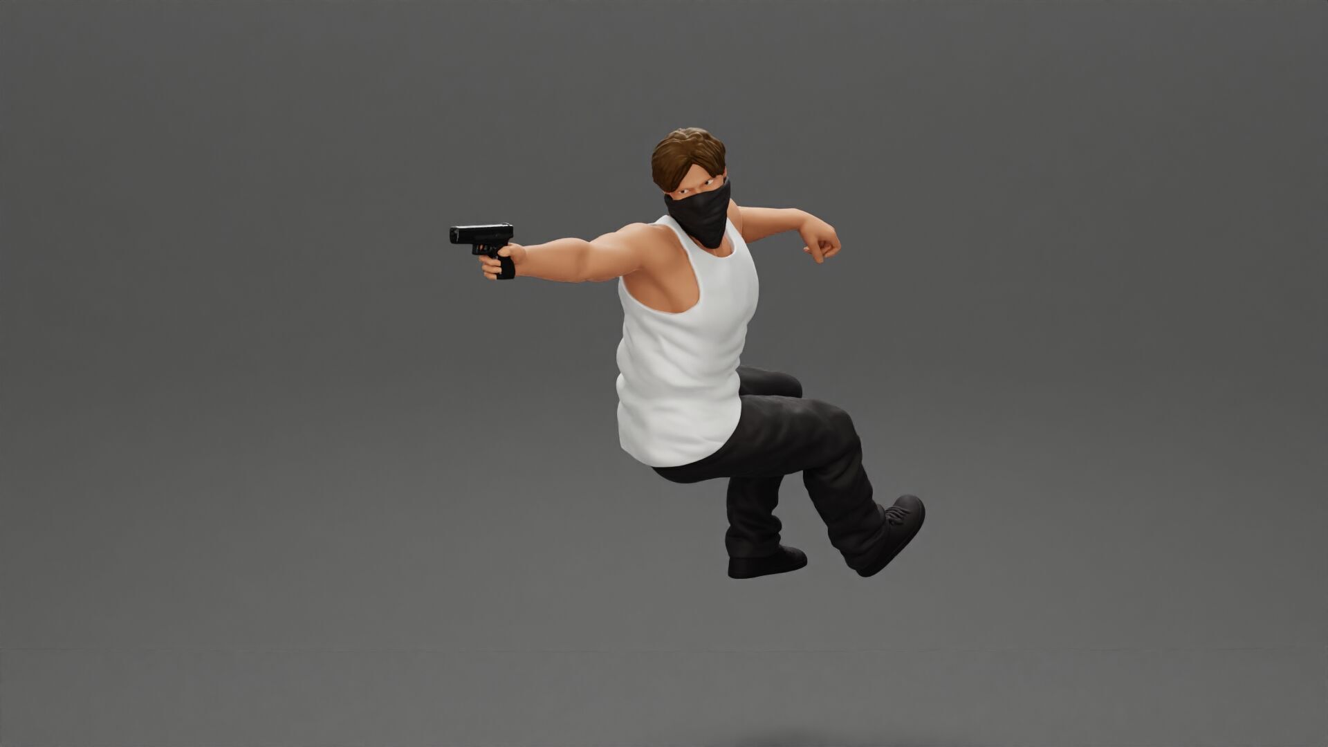 A masked gangster man riding in a car and holding a gun 3D print model_1