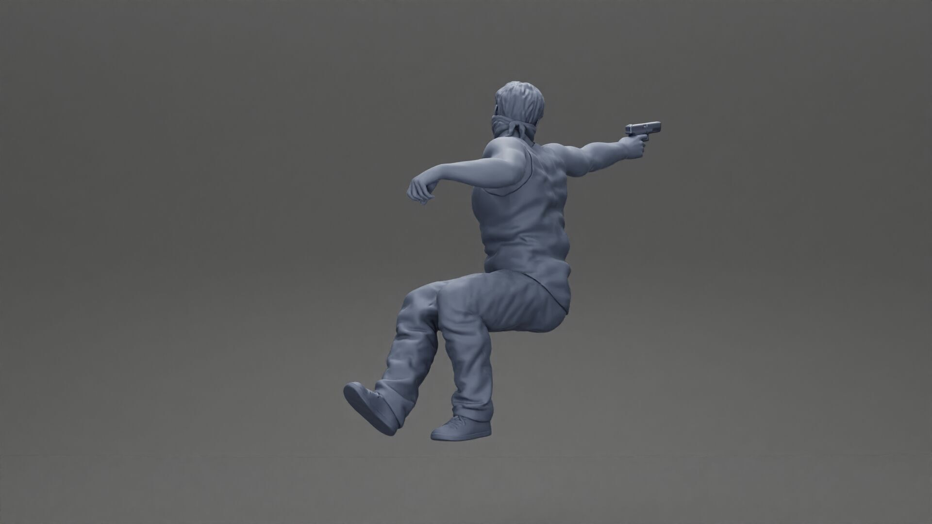 A masked gangster man riding in a car and holding a gun 3D print model_10