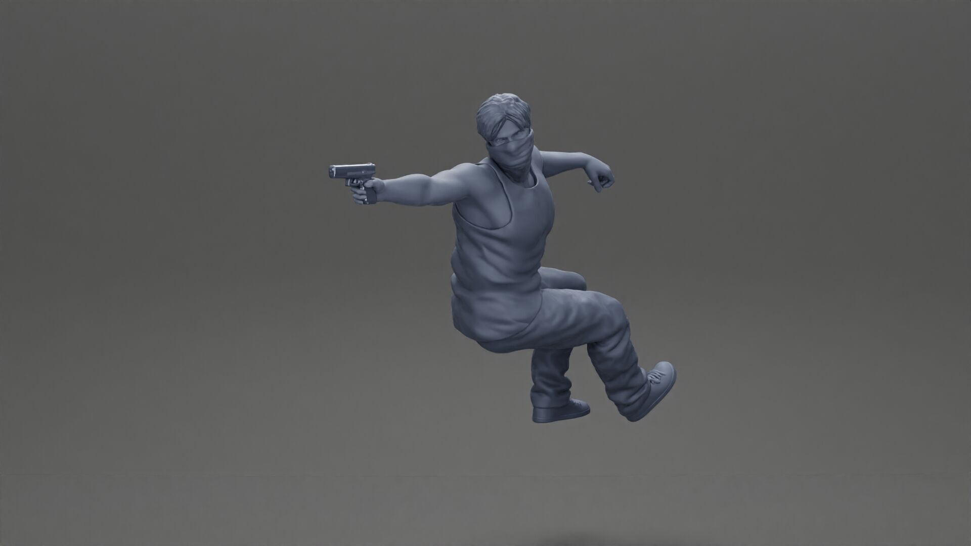 A masked gangster man riding in a car and holding a gun 3D print model_7