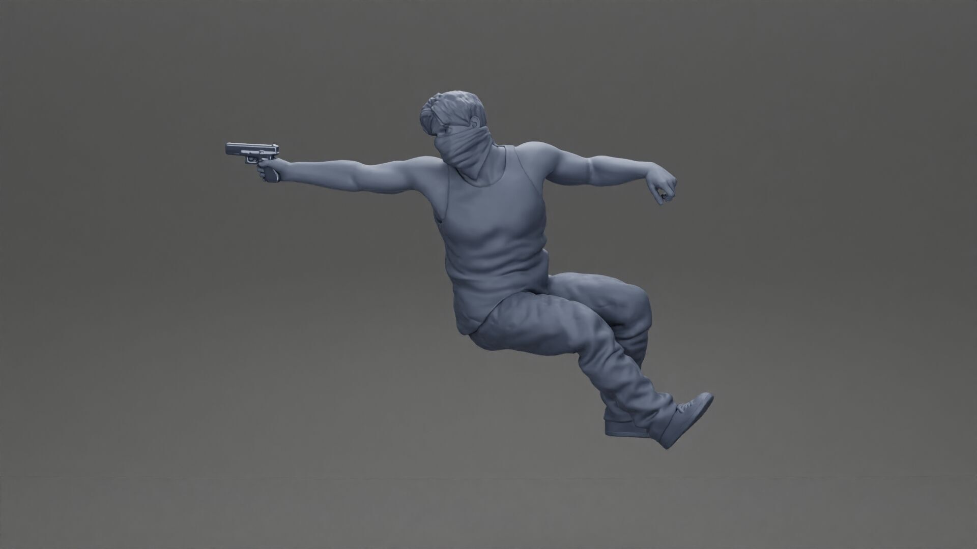 A masked gangster man riding in a car and holding a gun 3D print model_6