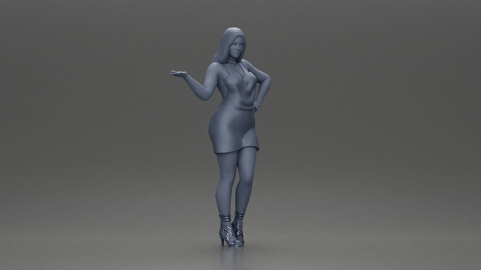 Elegant Woman in mini Dress with Gesturing Hand 3D print model_7