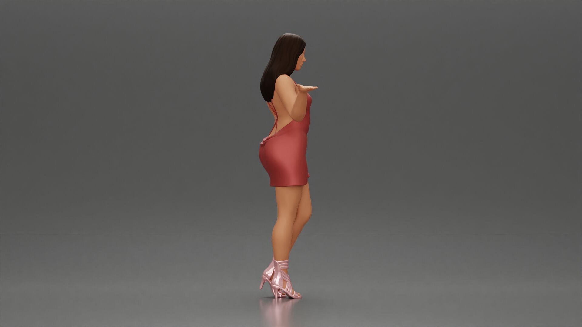 Elegant Woman in mini Dress with Gesturing Hand 3D print model_2
